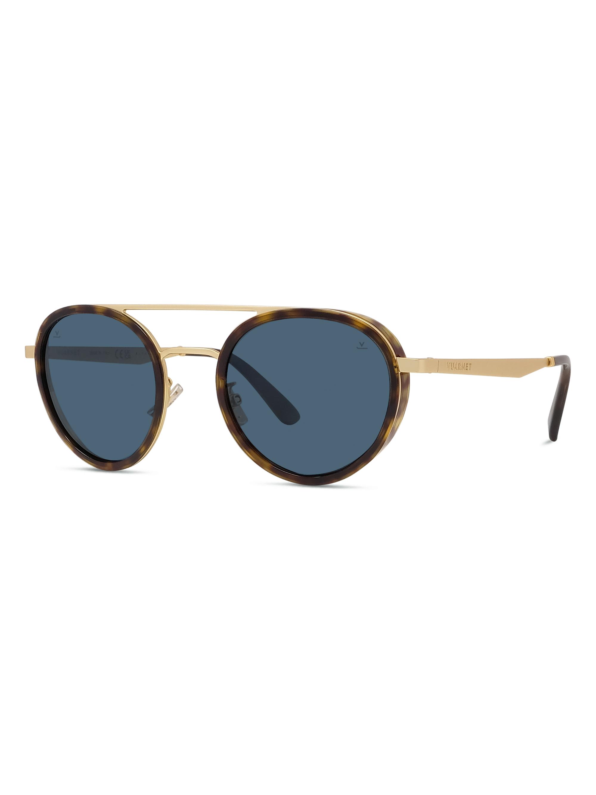 Vuarnet Men's Lifestyle 52MM Round Sunglasses - Gold Dark Havana Blue