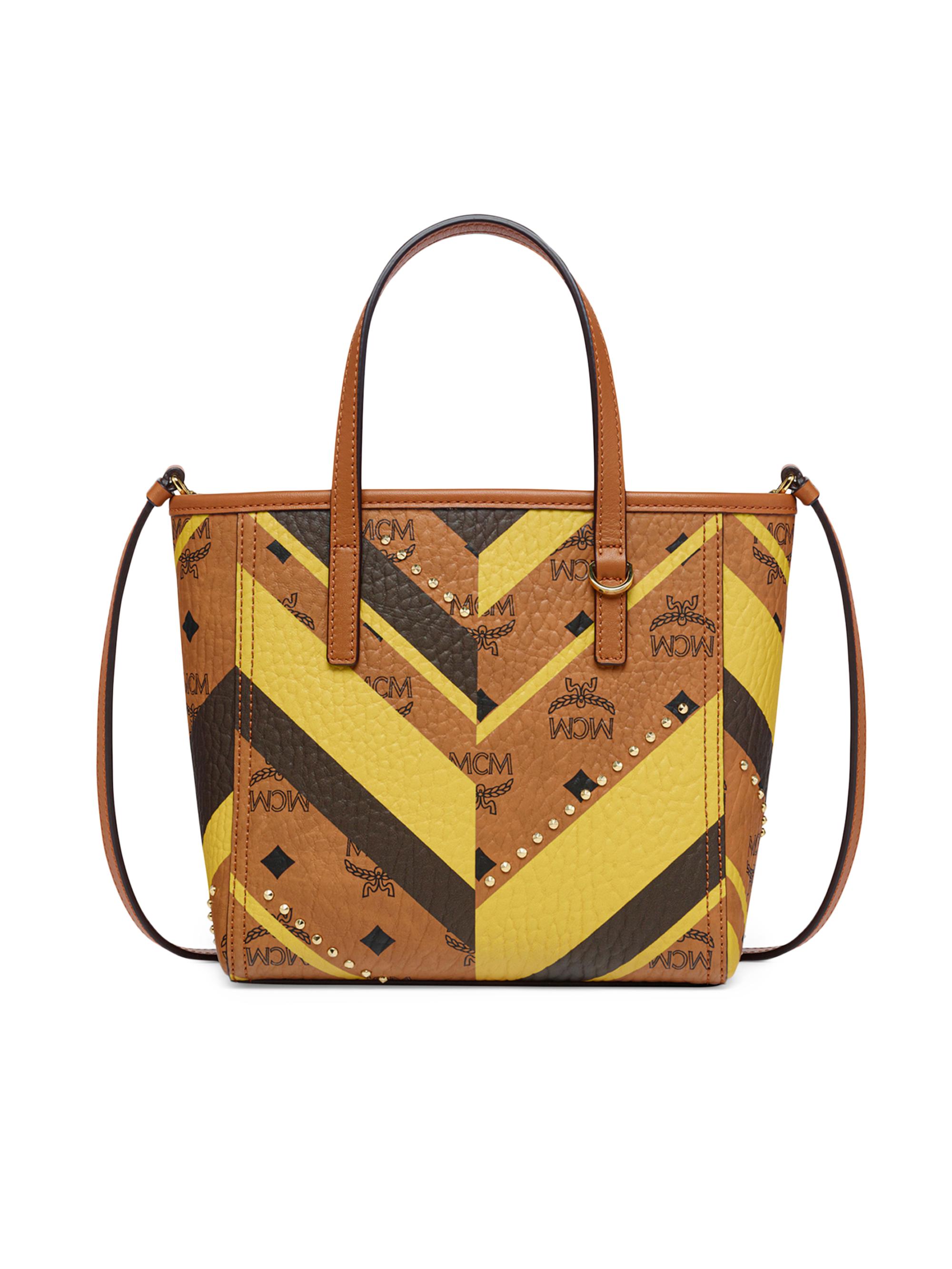 MCM Women's Mini Toni Mega Herringbone Leather Shopper Bag - Cognac