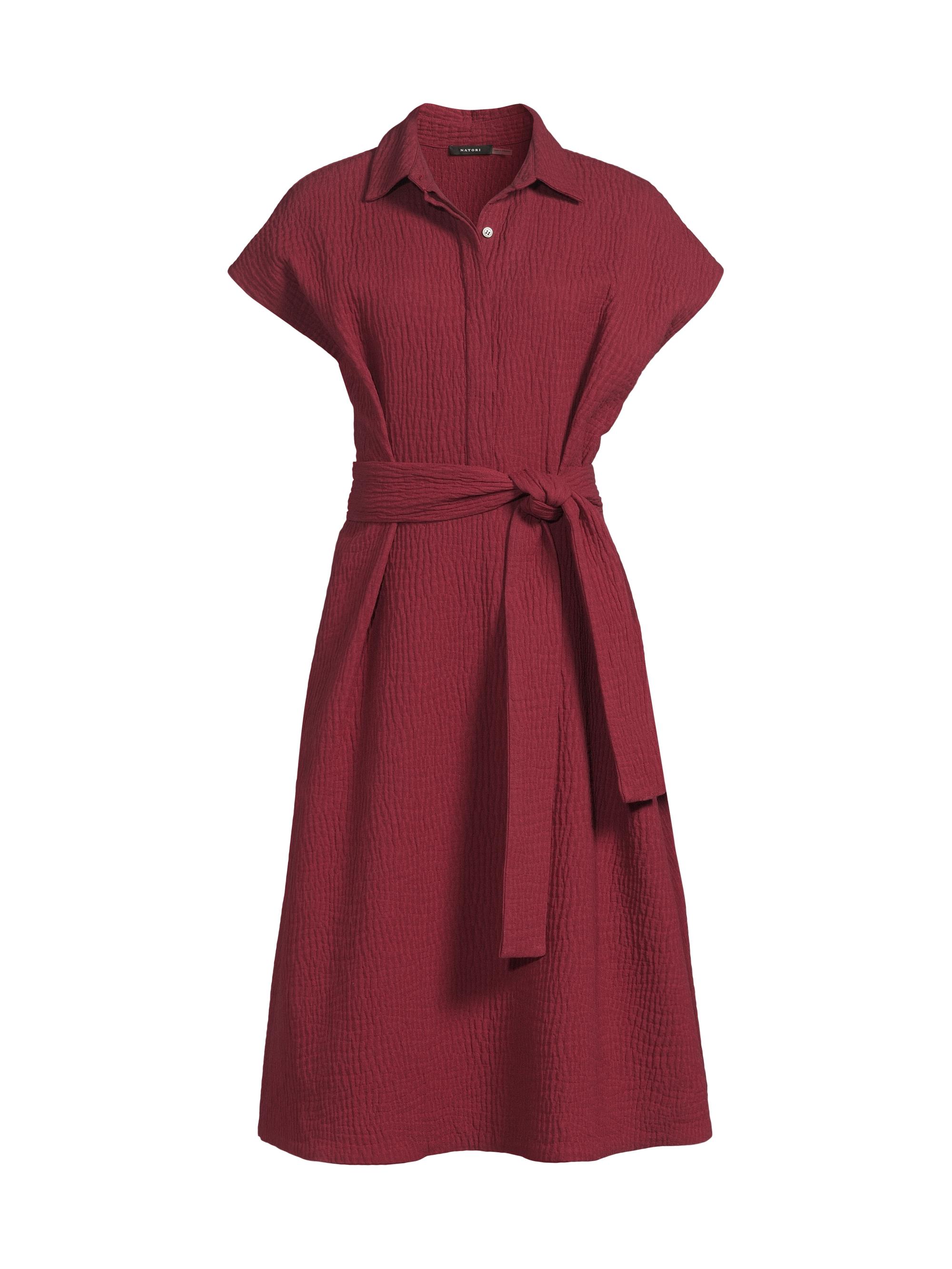 Natori Women's Textured Cotton Jacquard Shirt Dress - Ruby