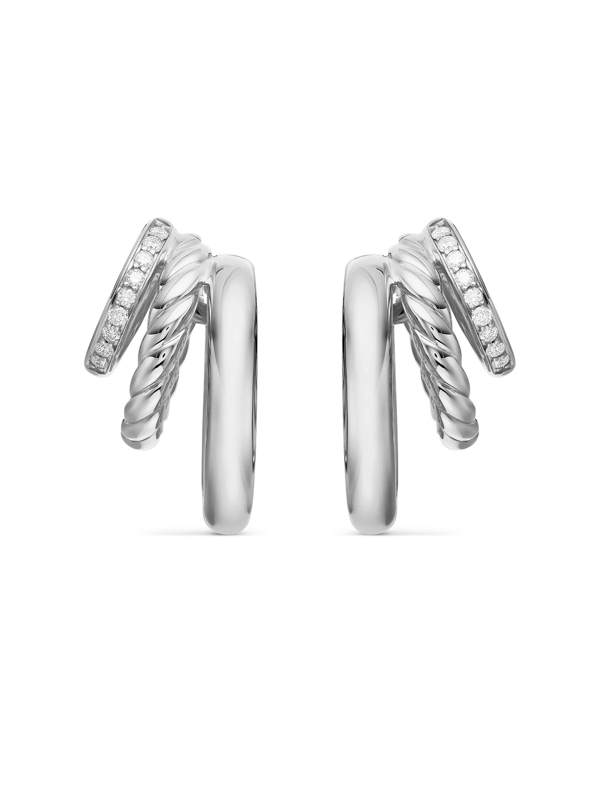 David Yurman Women's DY Mercer Three Row Hoop Earrings in Sterling Silver with Diamonds, 21MM - Diamond