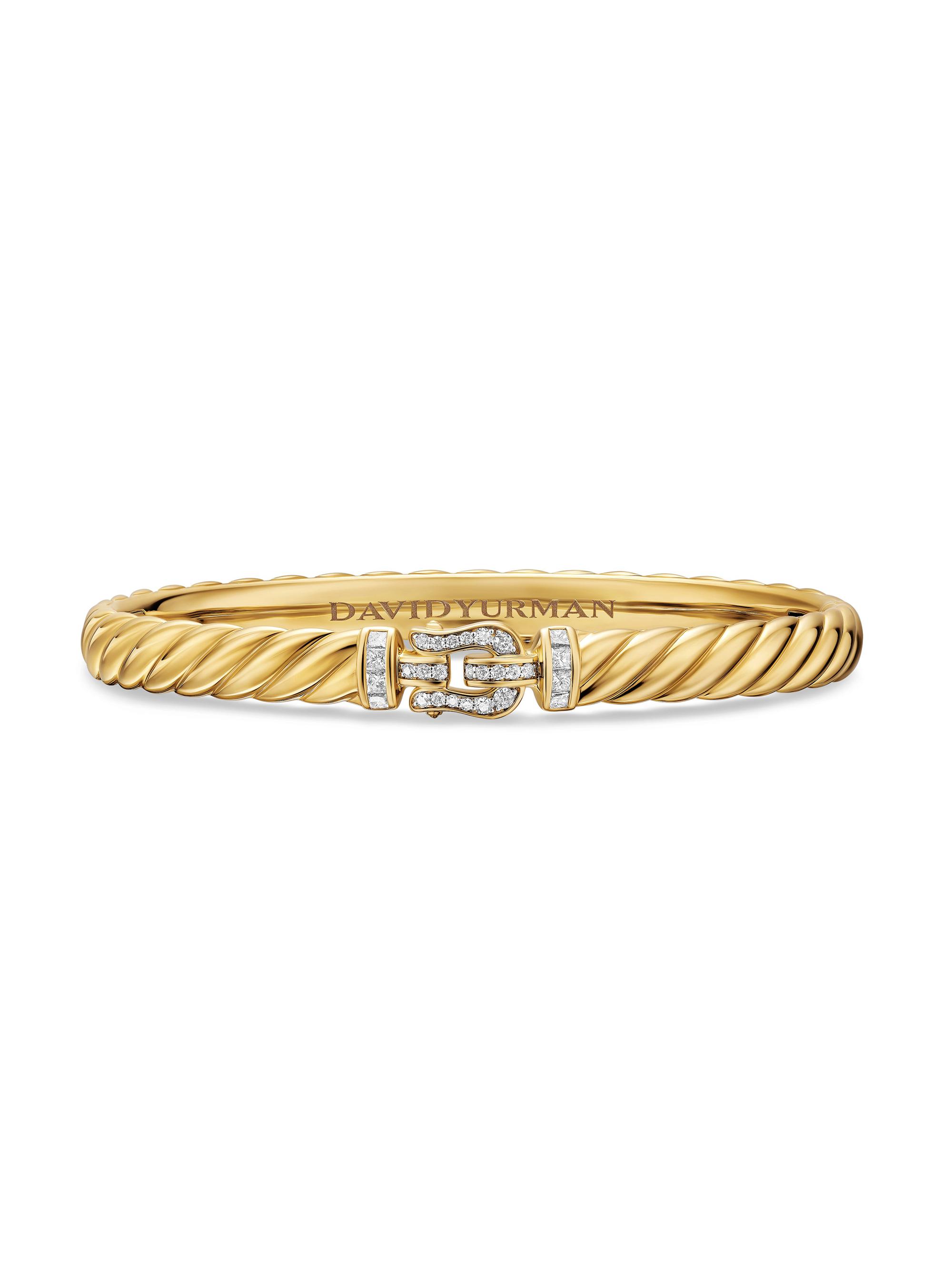David Yurman Women's Sculpted Cable Buckle Bracelet in 18K Yellow Gold - Diamond