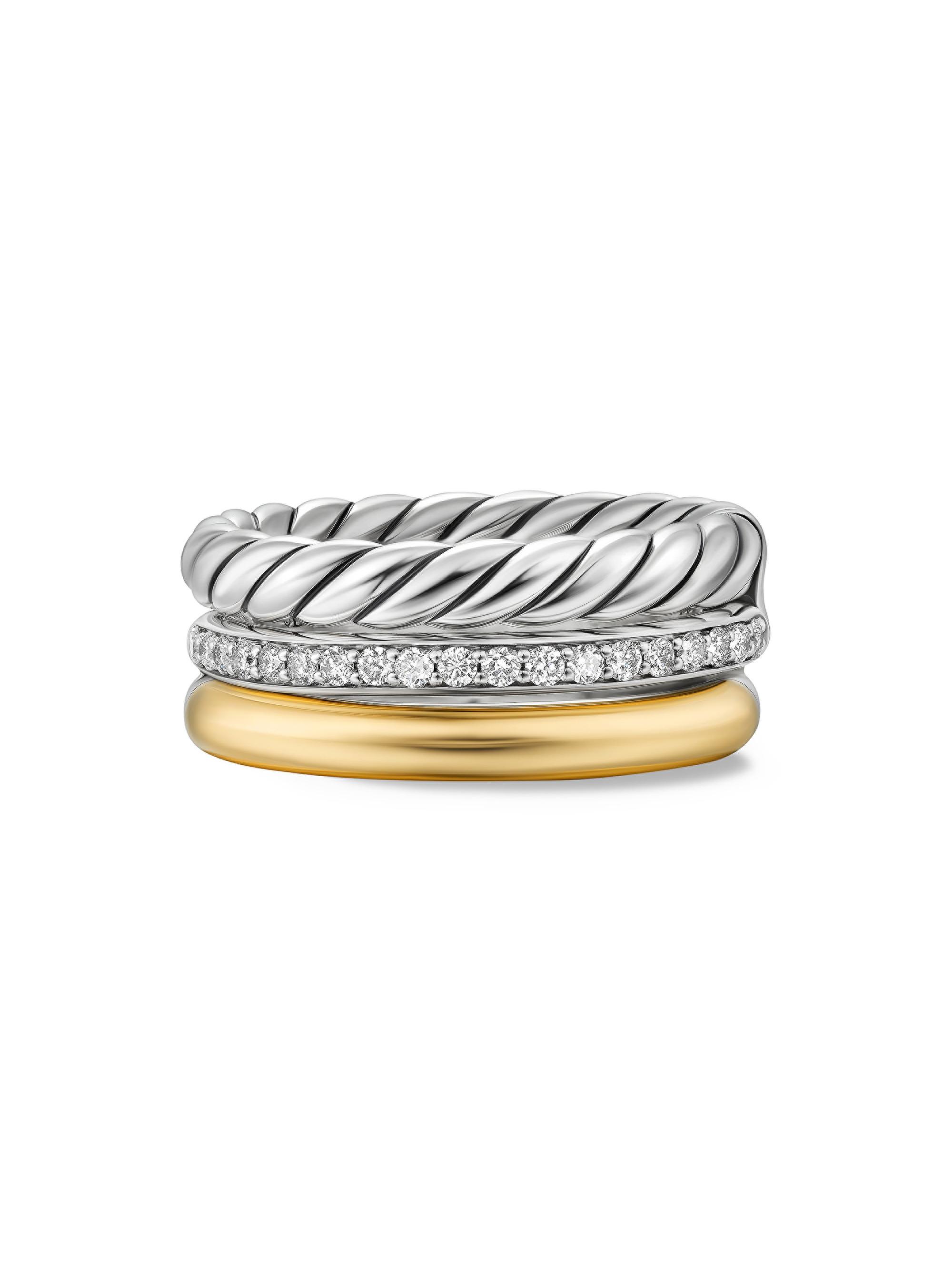 David Yurman Women's DY Mercer Three Row Ring in Sterling Silver - Diamond