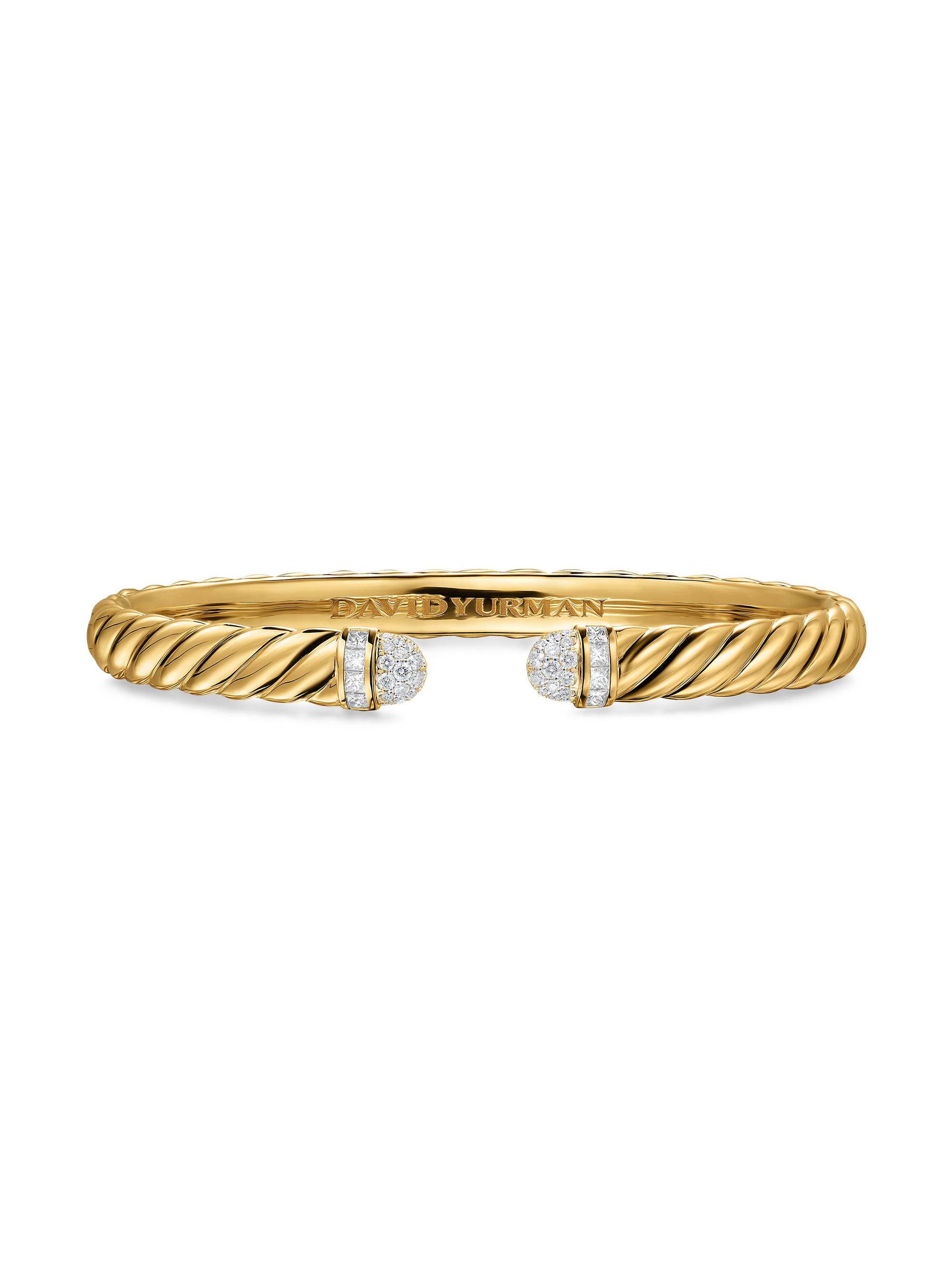 David Yurman Women's Sculpted Cable Cuff Bracelet in 18K Yellow Gold - Diamond
