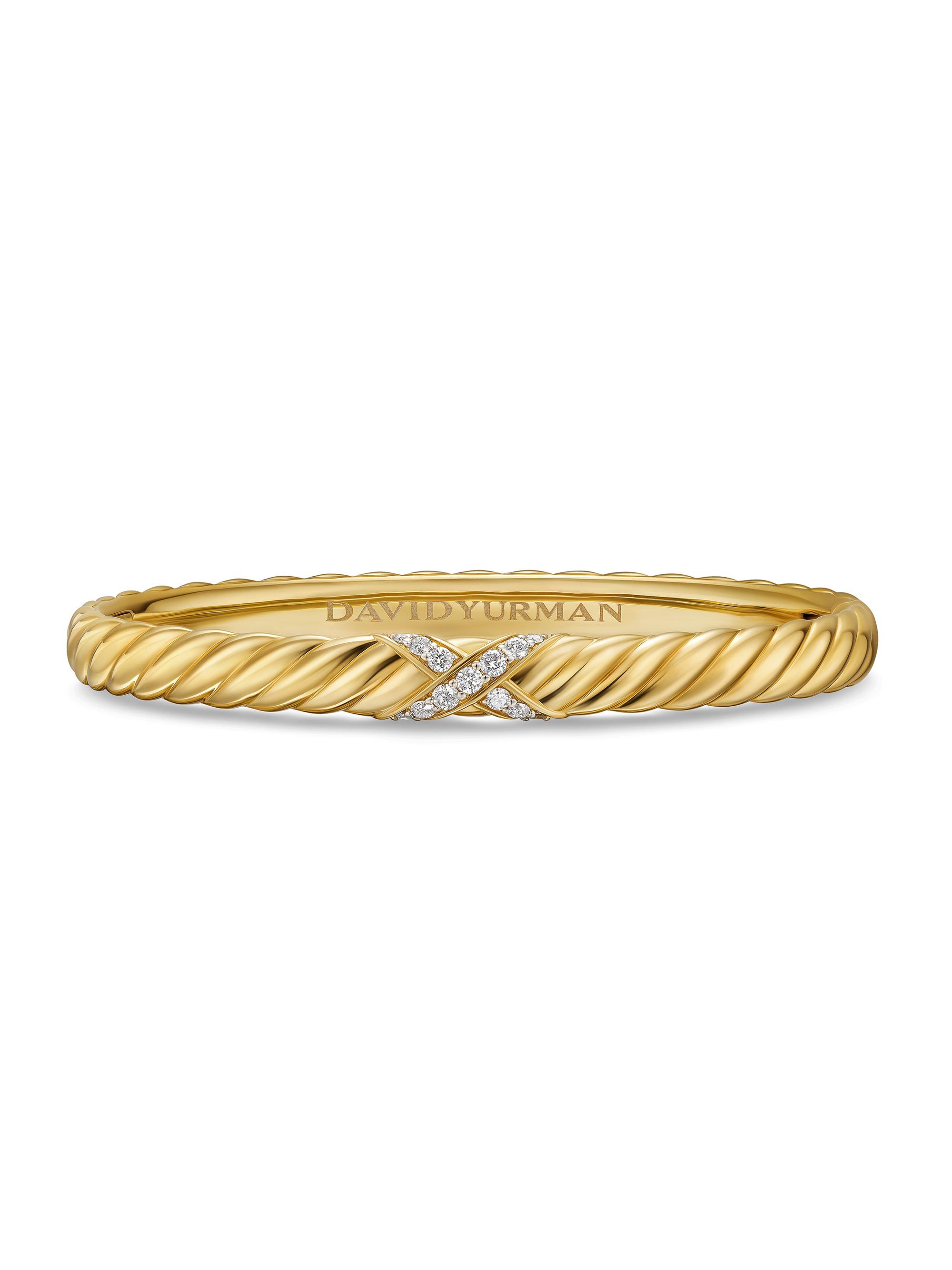 David Yurman Women's Sculpted Cable x Center Station Bracelet in 18K Yellow Gold - Diamond