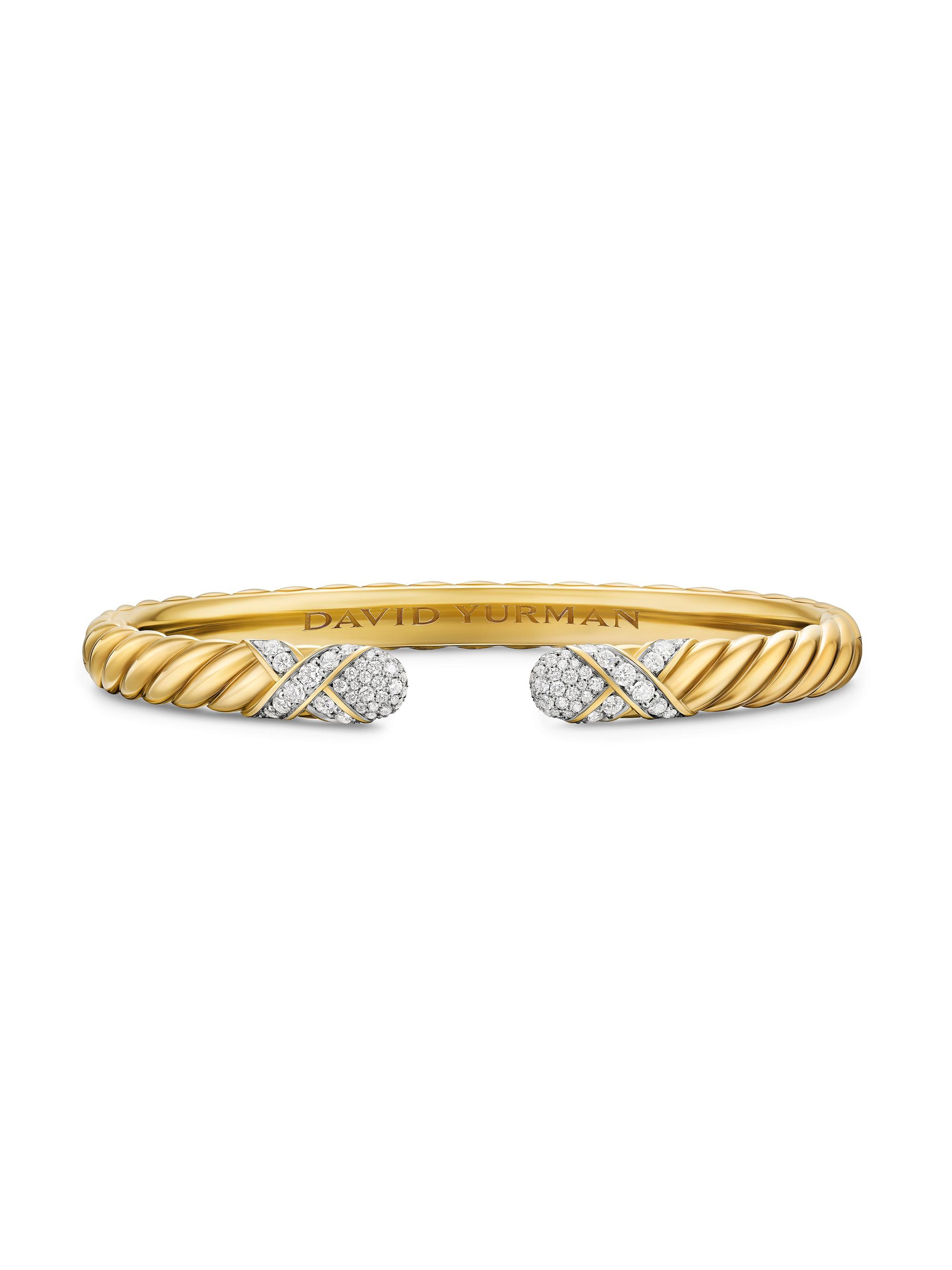 David Yurman Women's Sculpted Cable x Cuff Bracelet in 18K Yellow Gold - Diamond
