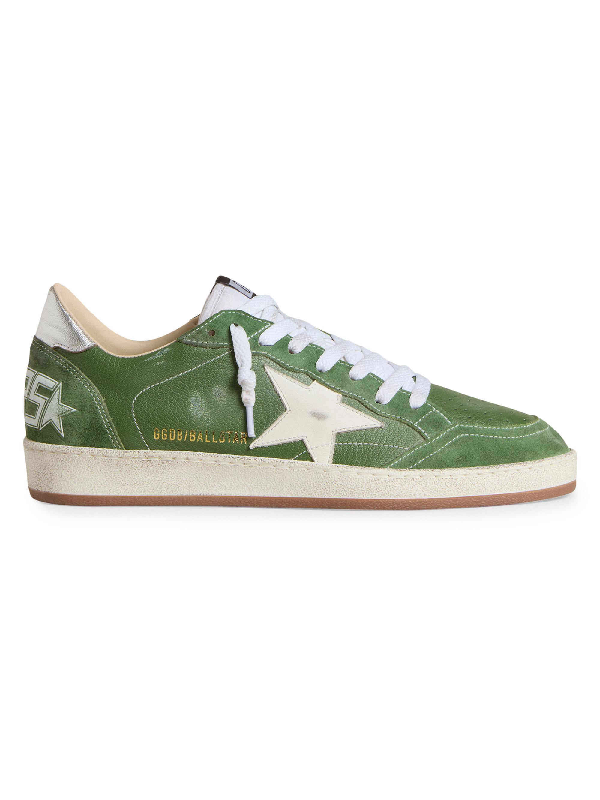 Golden Goose Men's Ballstar Leather Low-Top Sneakers - Green White Silver