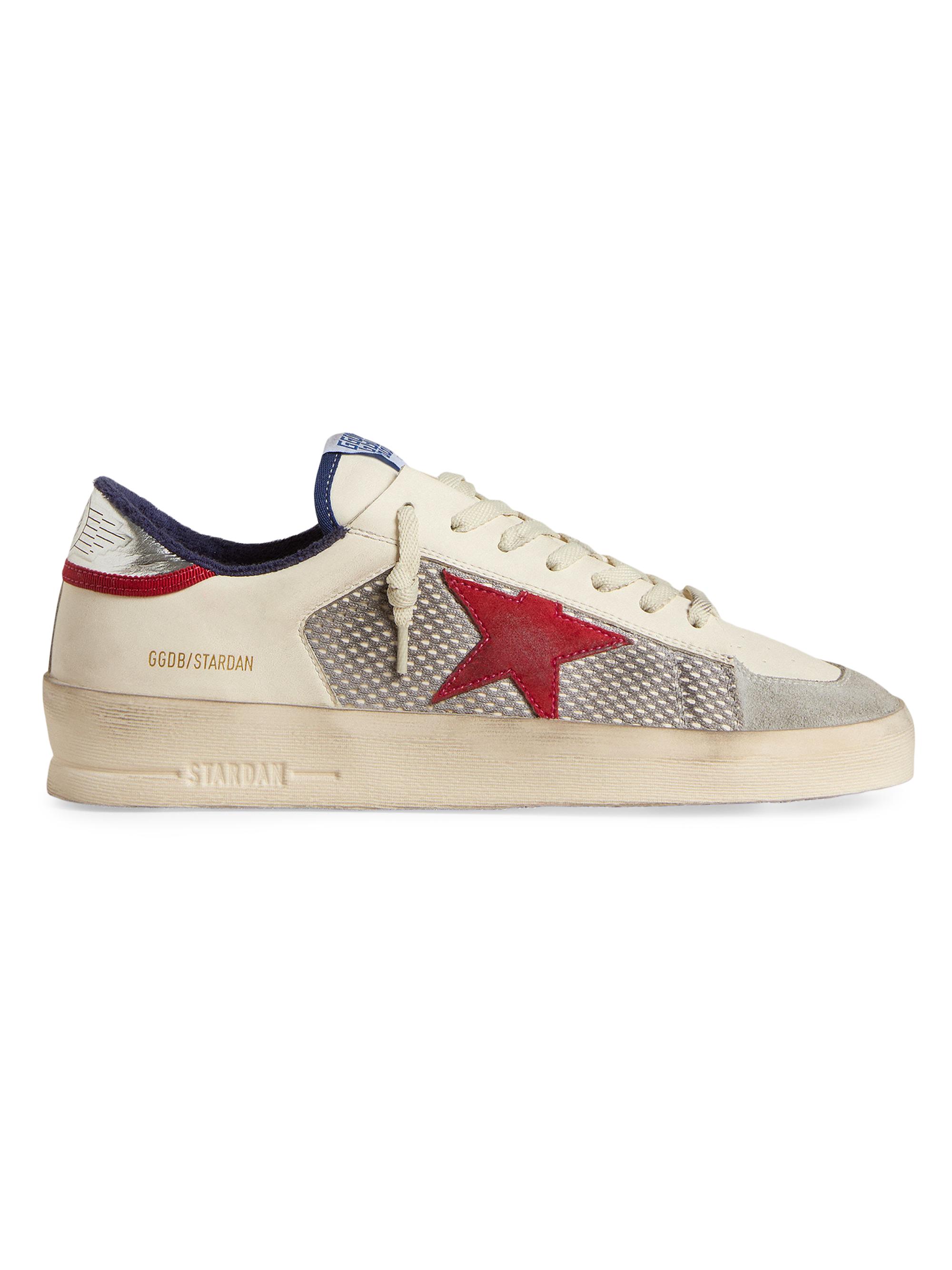 Golden Goose Men's Stardan Leather Low-Top Sneakers - White Grey Red Silver