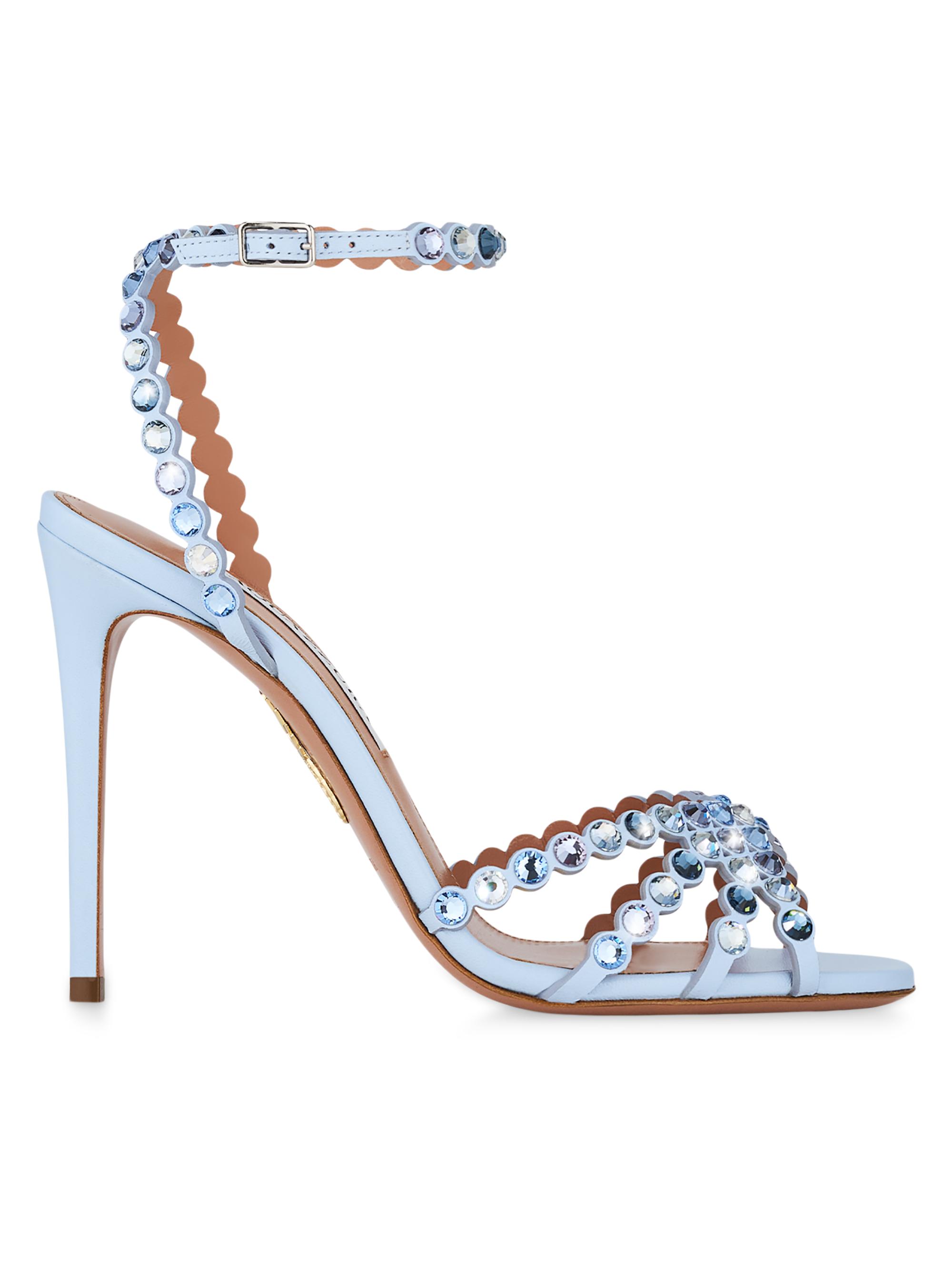 Aquazzura Women's Tequila 105MM Crystal-Embellished Leather Sandals - Baby Blue