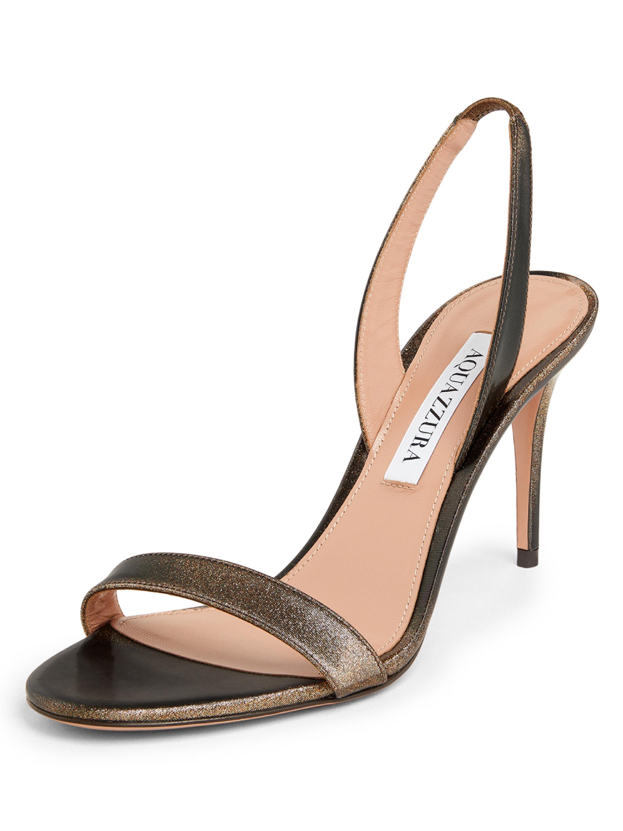 Aquazzura So Nude 85MM Metallic Leather Slingback Sandals | Saks