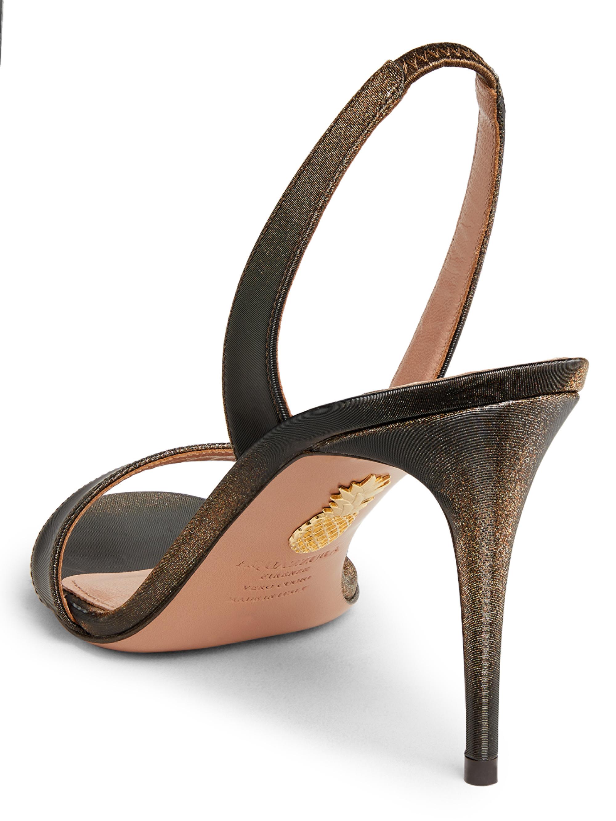 Aquazzura So Nude 85MM Metallic Leather Slingback Sandals | Saks