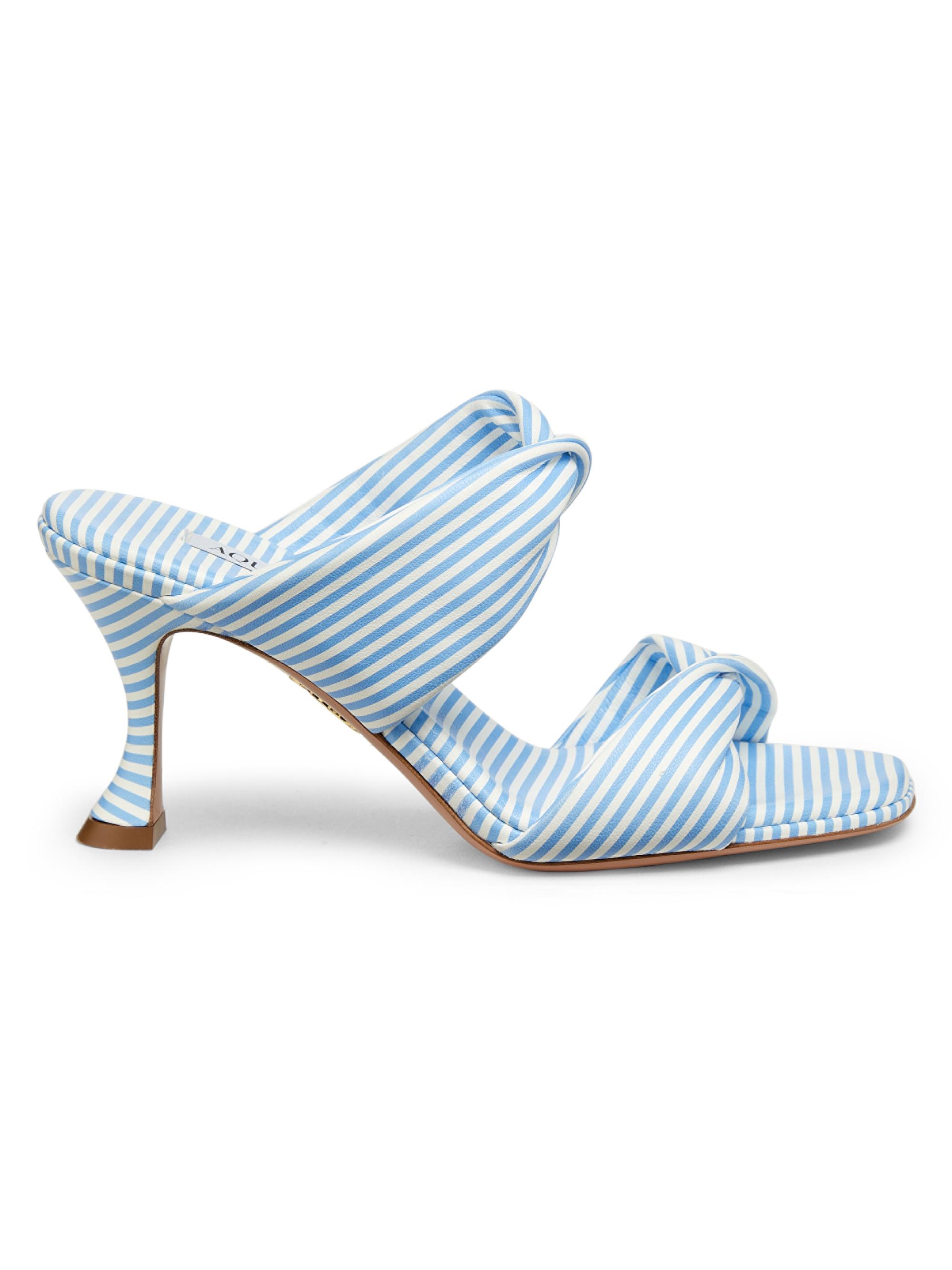 Aquazzura Women's Twist 75MM Striped Leather Mules - Light Blue