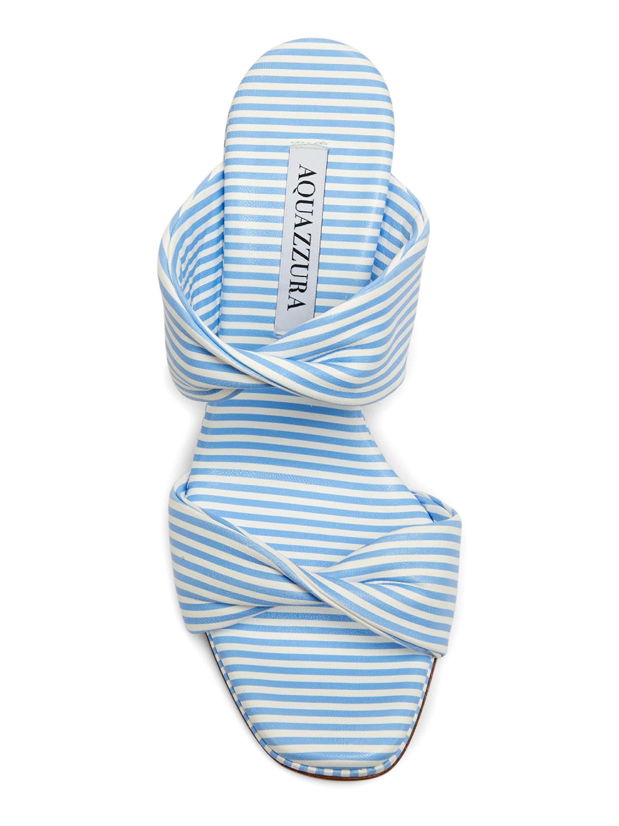 Aquazzura Twist 75MM Striped Leather Mules | Saks Fifth Avenue