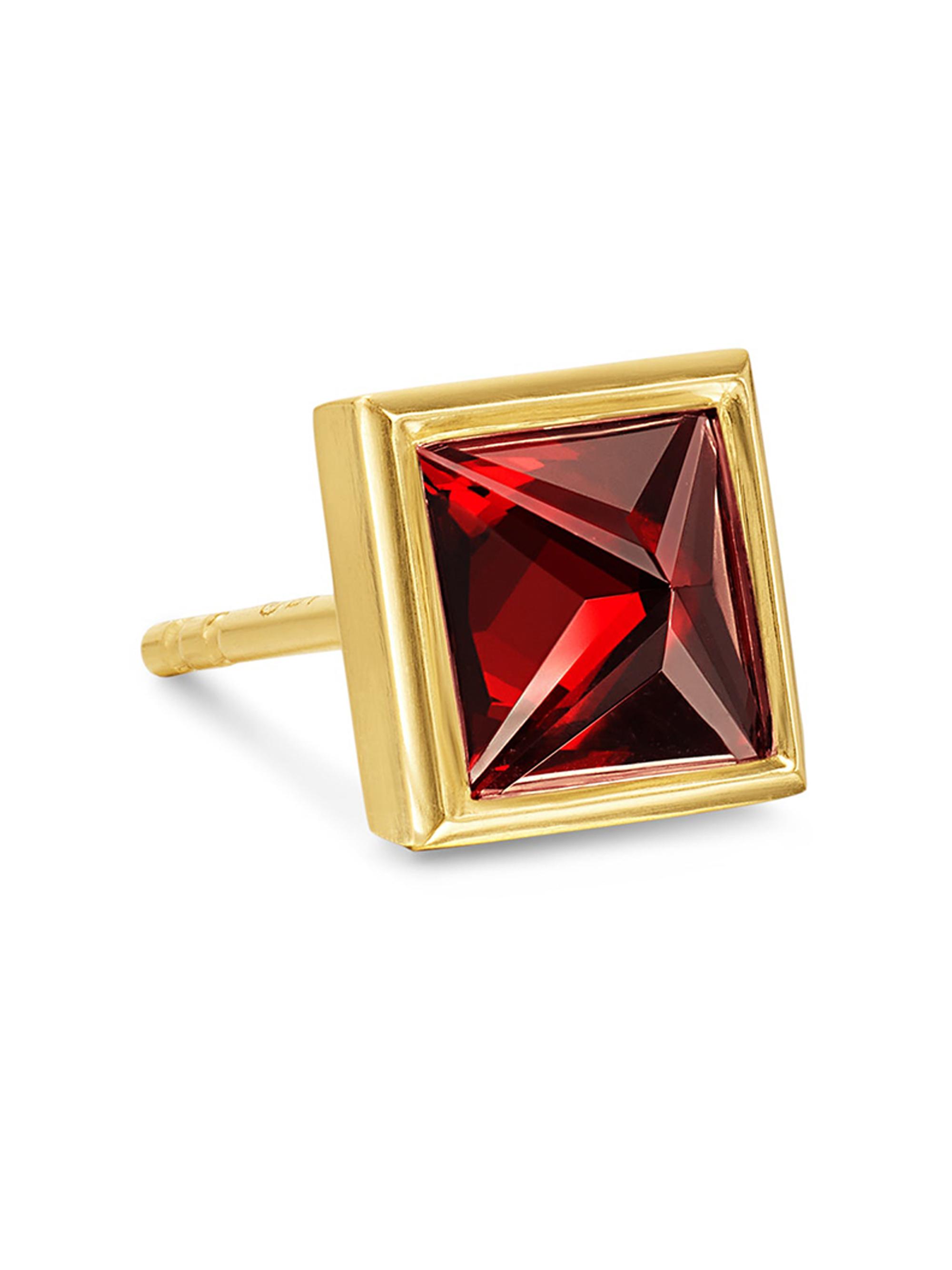David Yurman Men's Pyramid Stud Earring in 18K Yellow Gold - Garnet