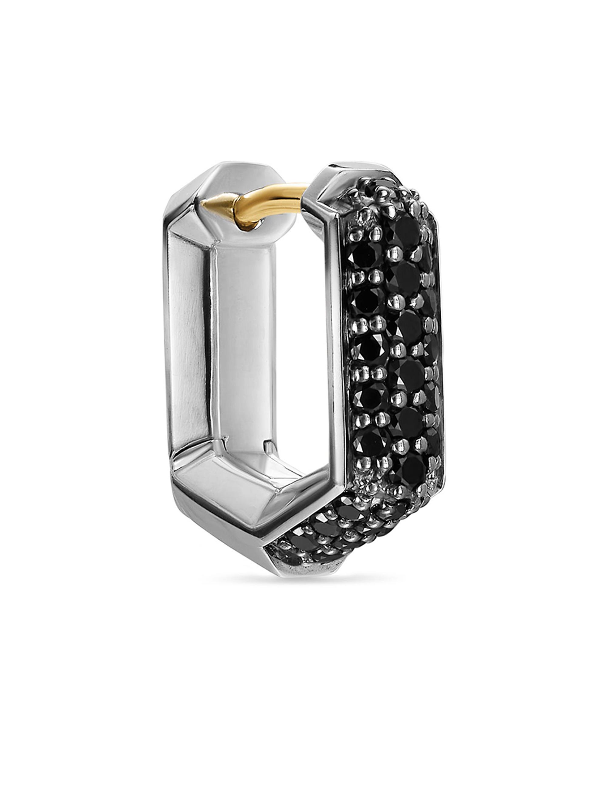 David Yurman Men's Streamline Hoop Earring in Sterling Silver with Black Diamonds, 11.7MM - Black Diamond