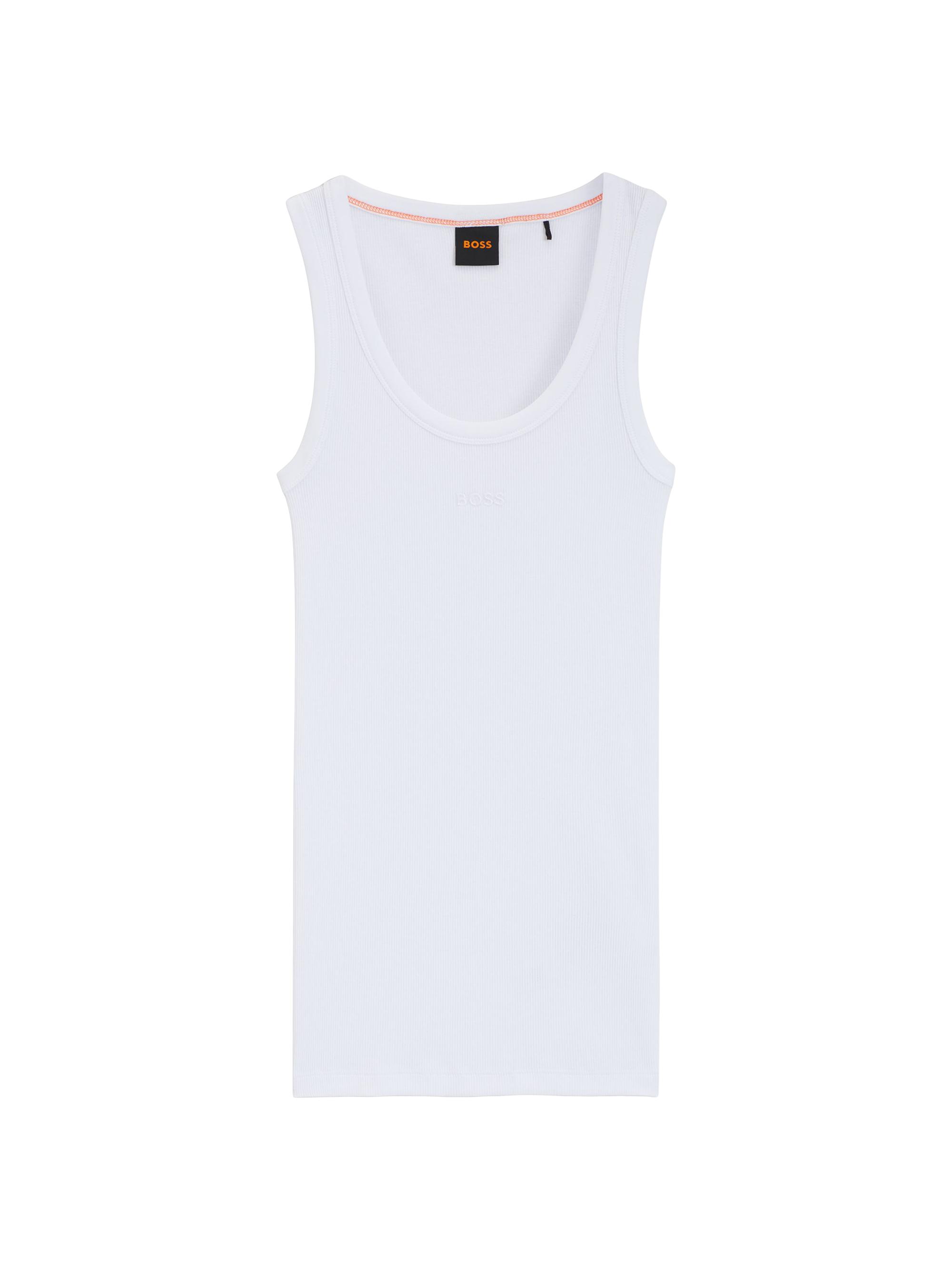 BOSS Women's Stretch-Cotton Slim-Fit Vest with Ribbed Structure - White