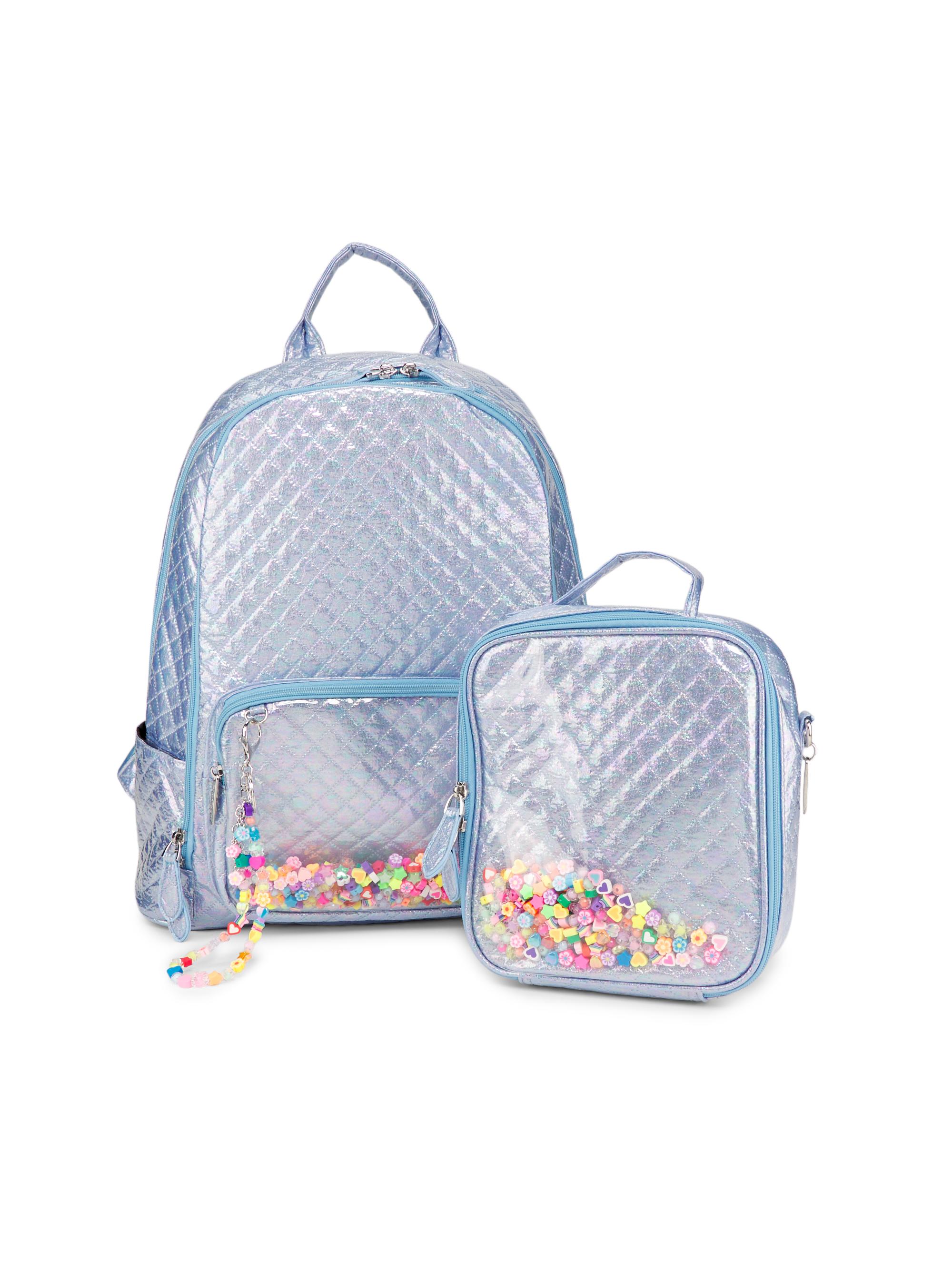 Bari Lynn Kid's Quilted Confetti Charm Backpack & Lunchbox Set - Sky Blue