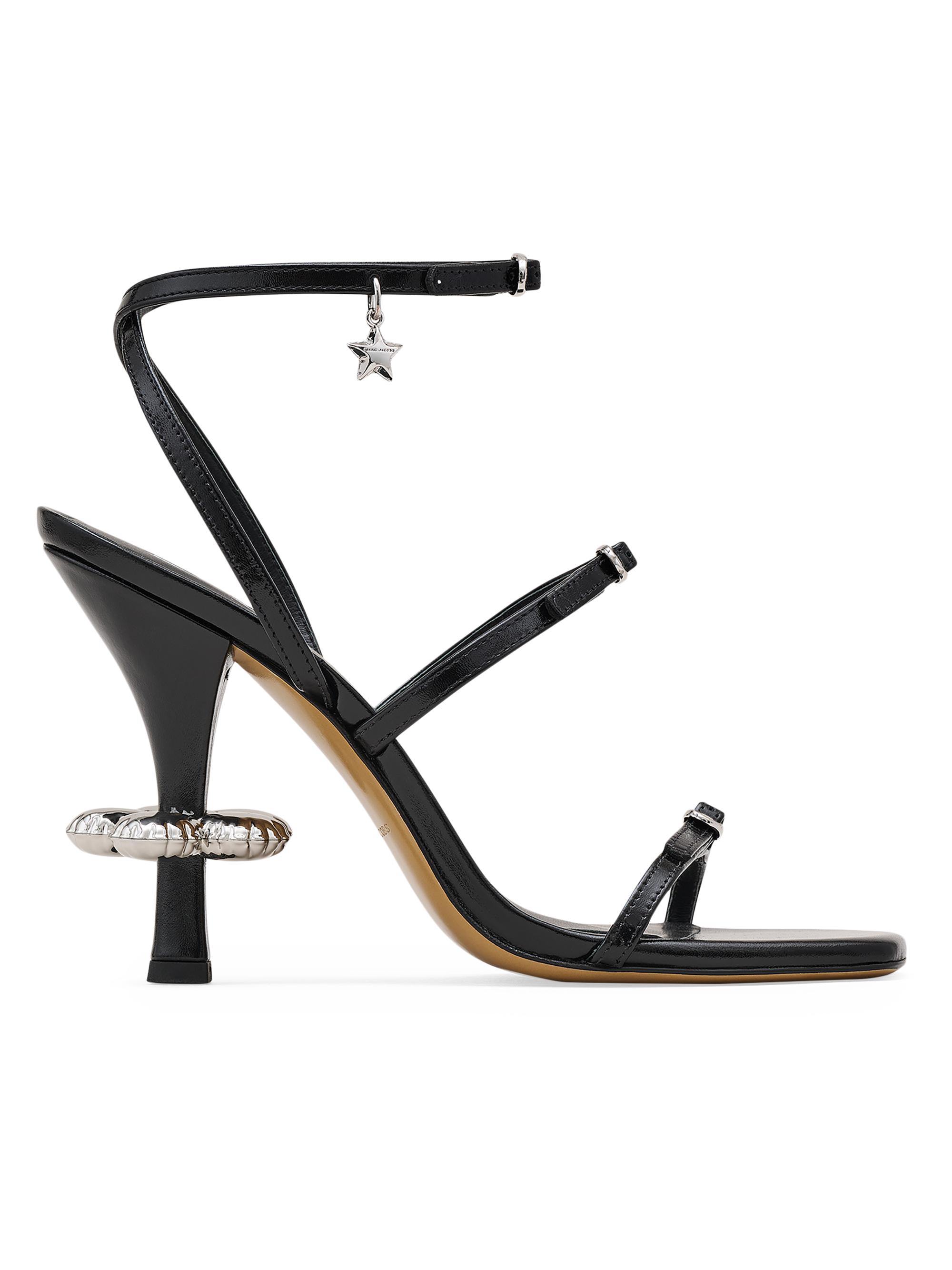 Marc Jacobs Women's The Daisy Heel 100MM Metallic Leather Sandals - Black