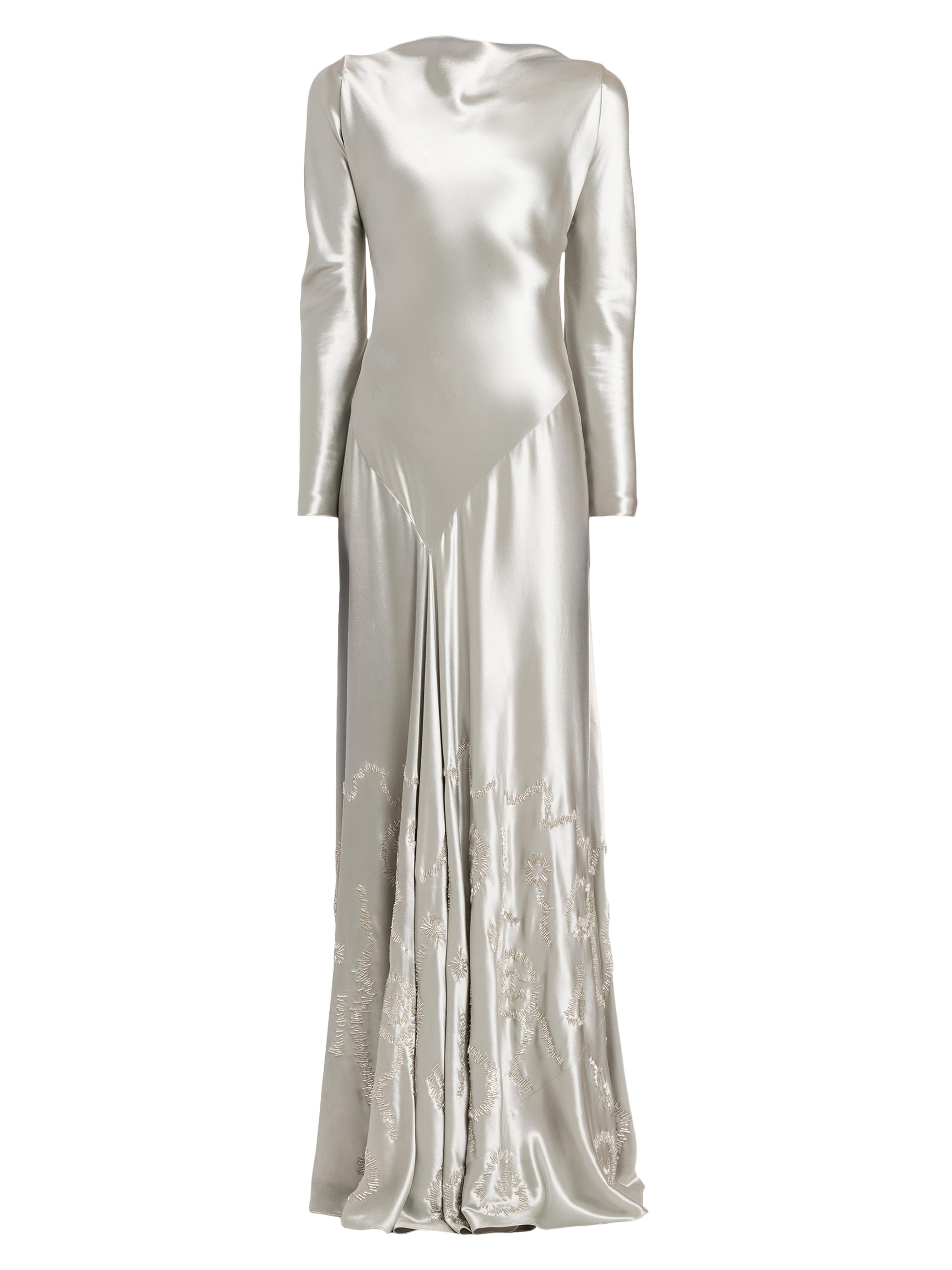 Alberta Ferretti Women's Embellished Satin Bias-Cut Gown - Ice