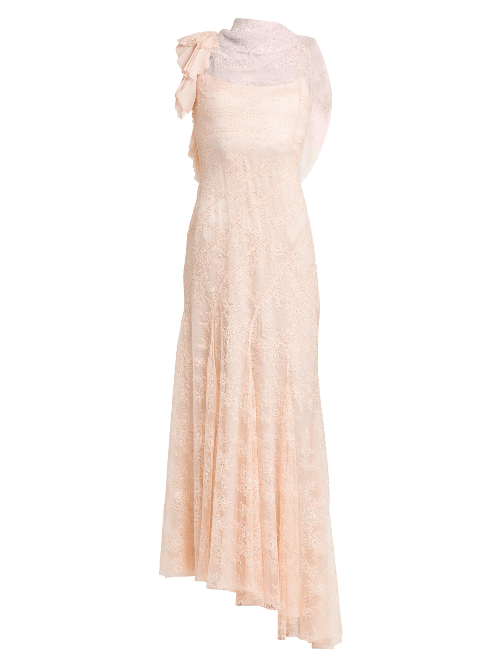 Lace Asymmetric Cowlneck Maxi Dress