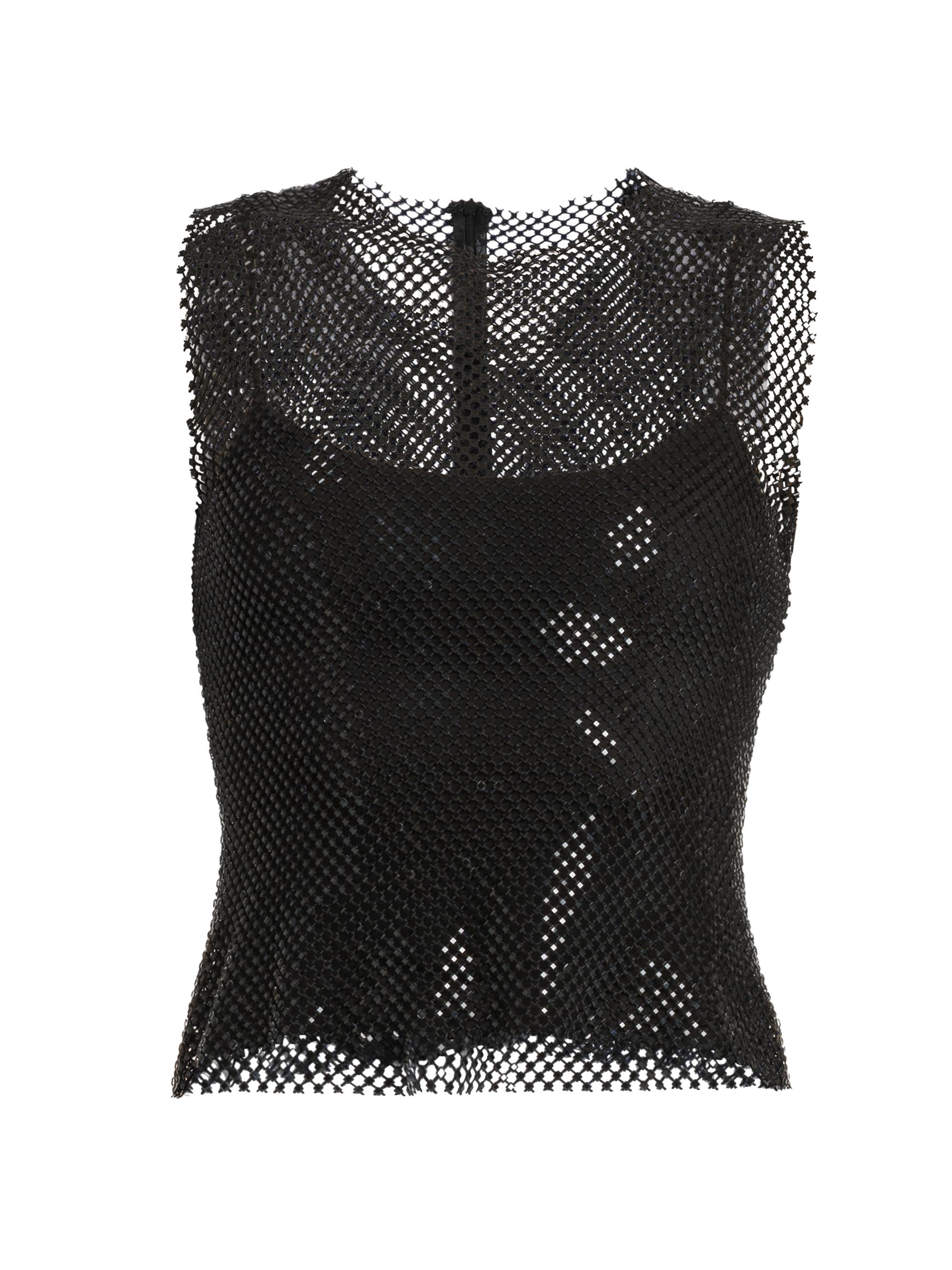 Alberta Ferretti Women's Rhinestone Mesh Round-Neck Top - Black