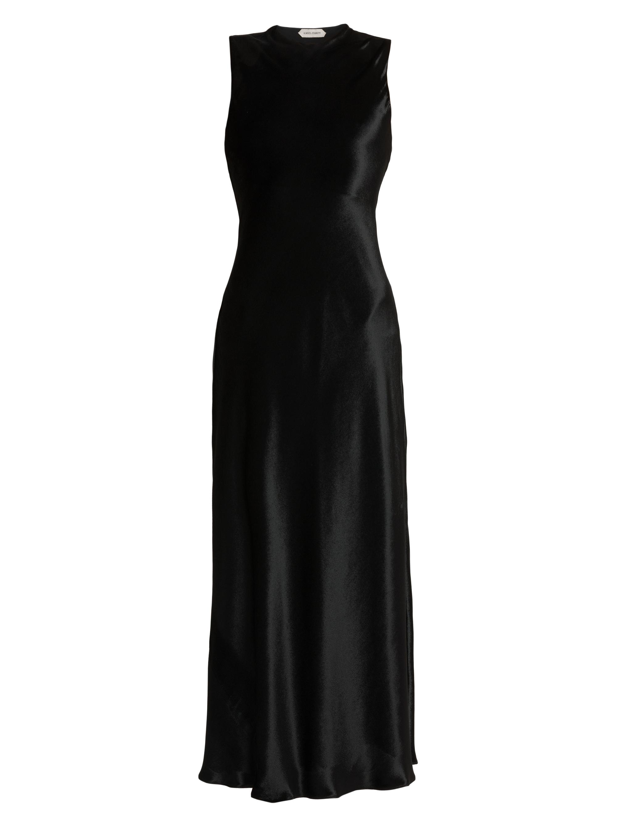 Alberta Ferretti Women's Velvet Round-Neck Midi-Dress - Black