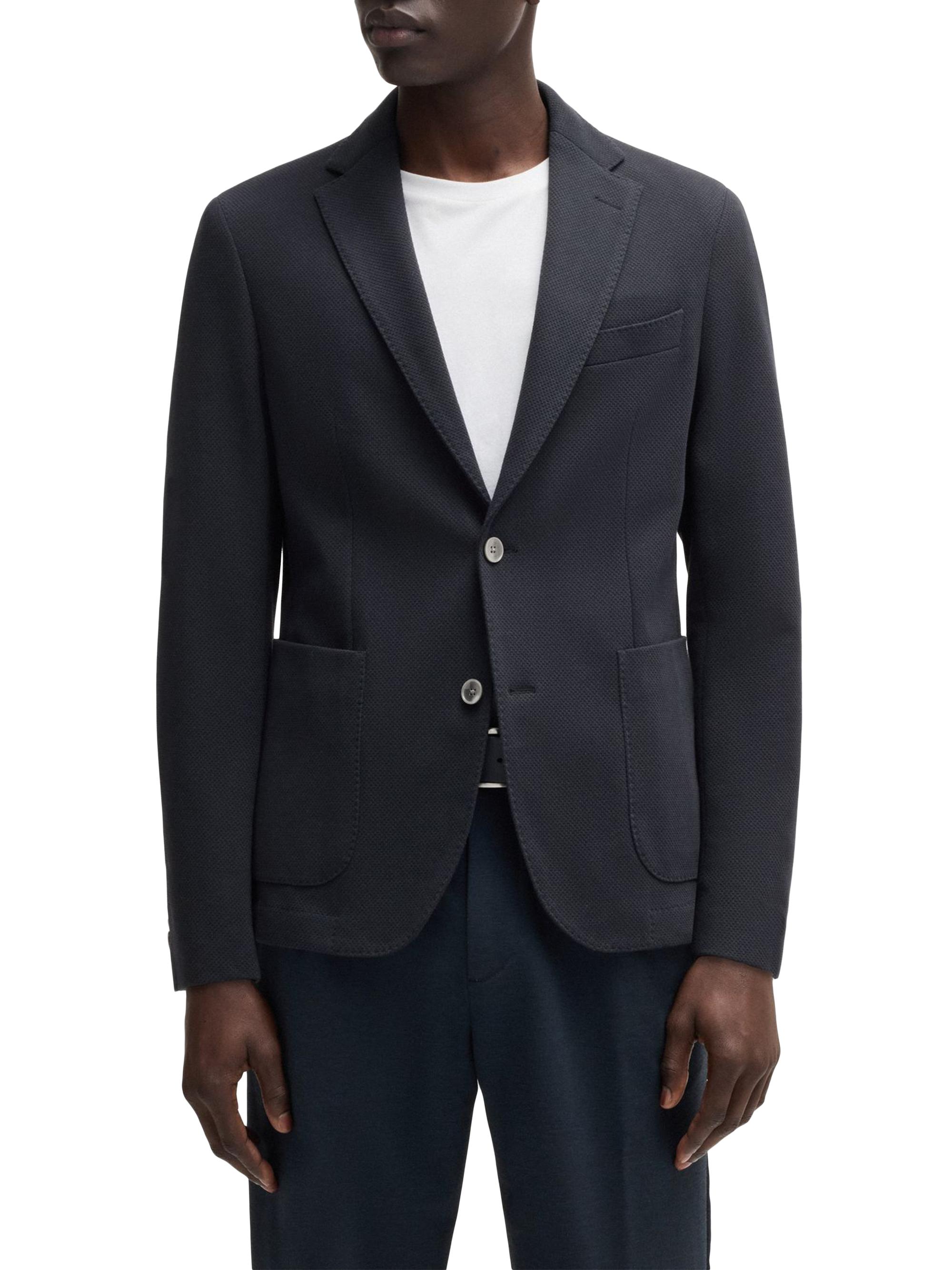 BOSS Men's Slim-Fit Blazer in Micro-Patterned Cotton - Dark Blue