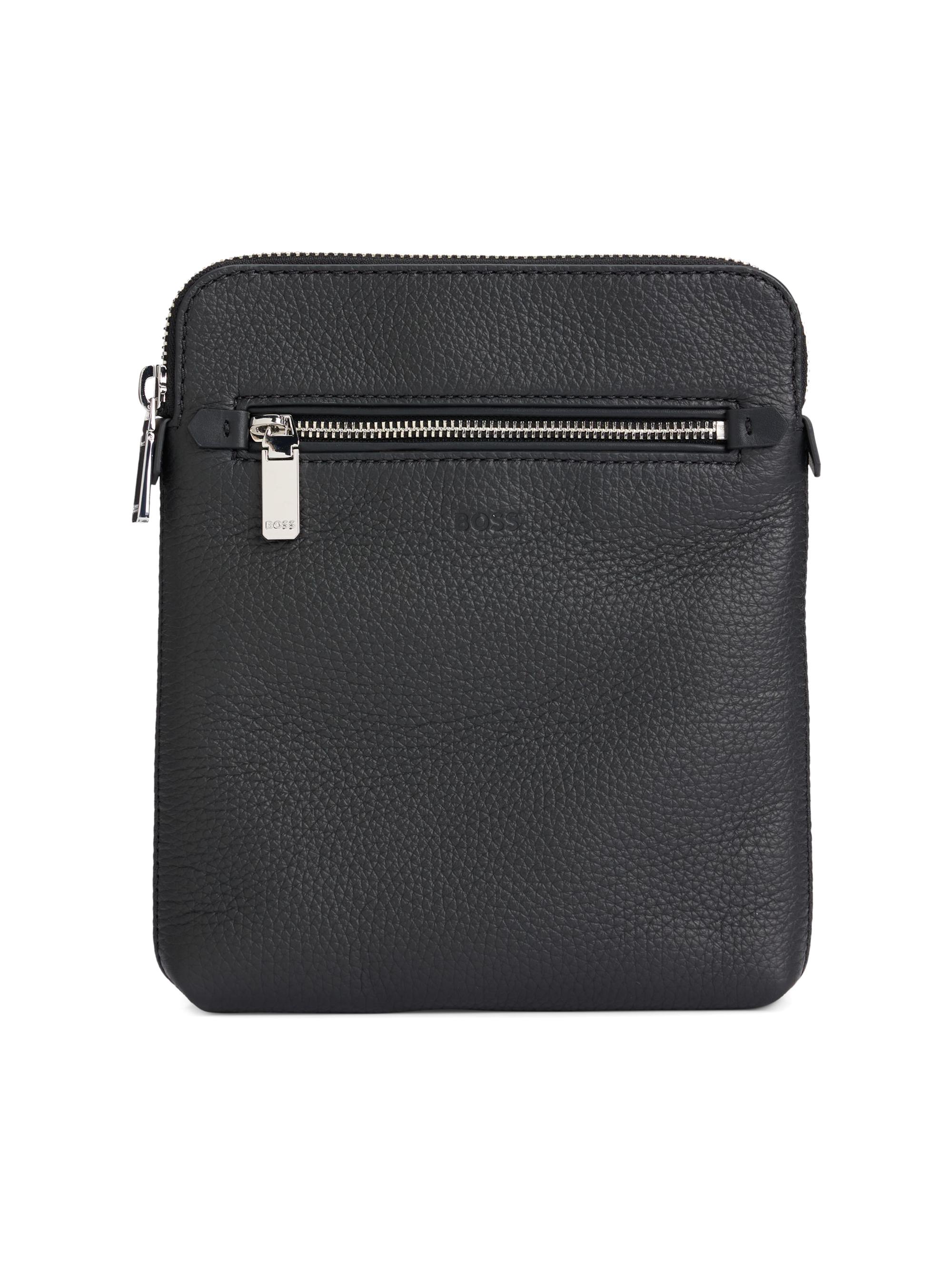 BOSS Men's Grained Italian-Leather Envelope Bag with Embossed Logo - Black