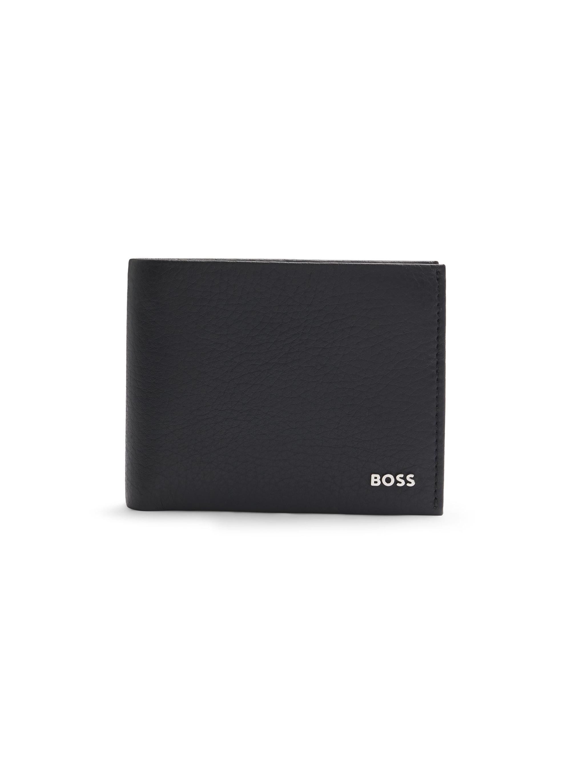 BOSS Men's Italian-Leather Card Holder with Logo Lettering - Black