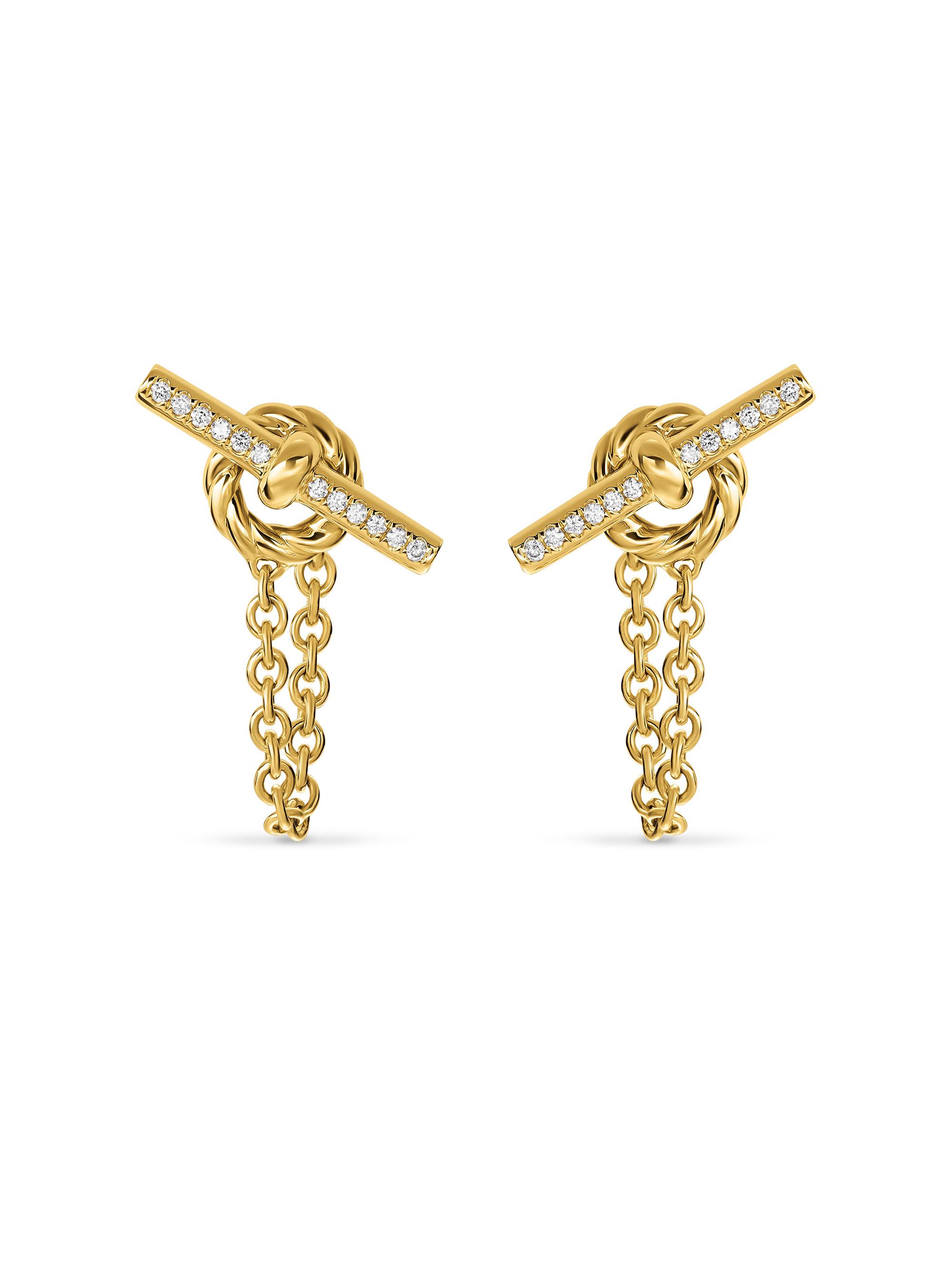 David Yurman Women's DY Mercer Petite Toggle Chain Stud Earrings in 18K Yellow Gold with Diamonds, 38.2MM - Gold