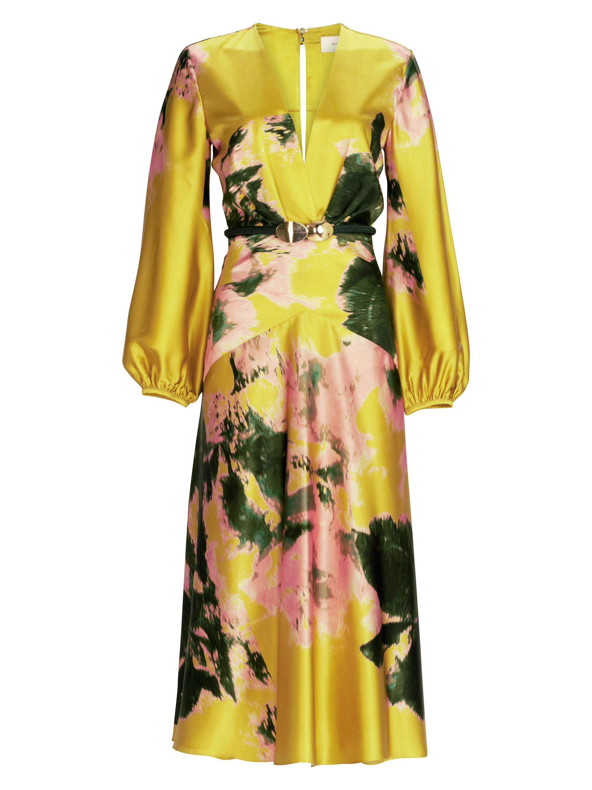 Silvia Tcherassi Women's Lima Floral Silk Midi-Dress - Bright Gold Floral