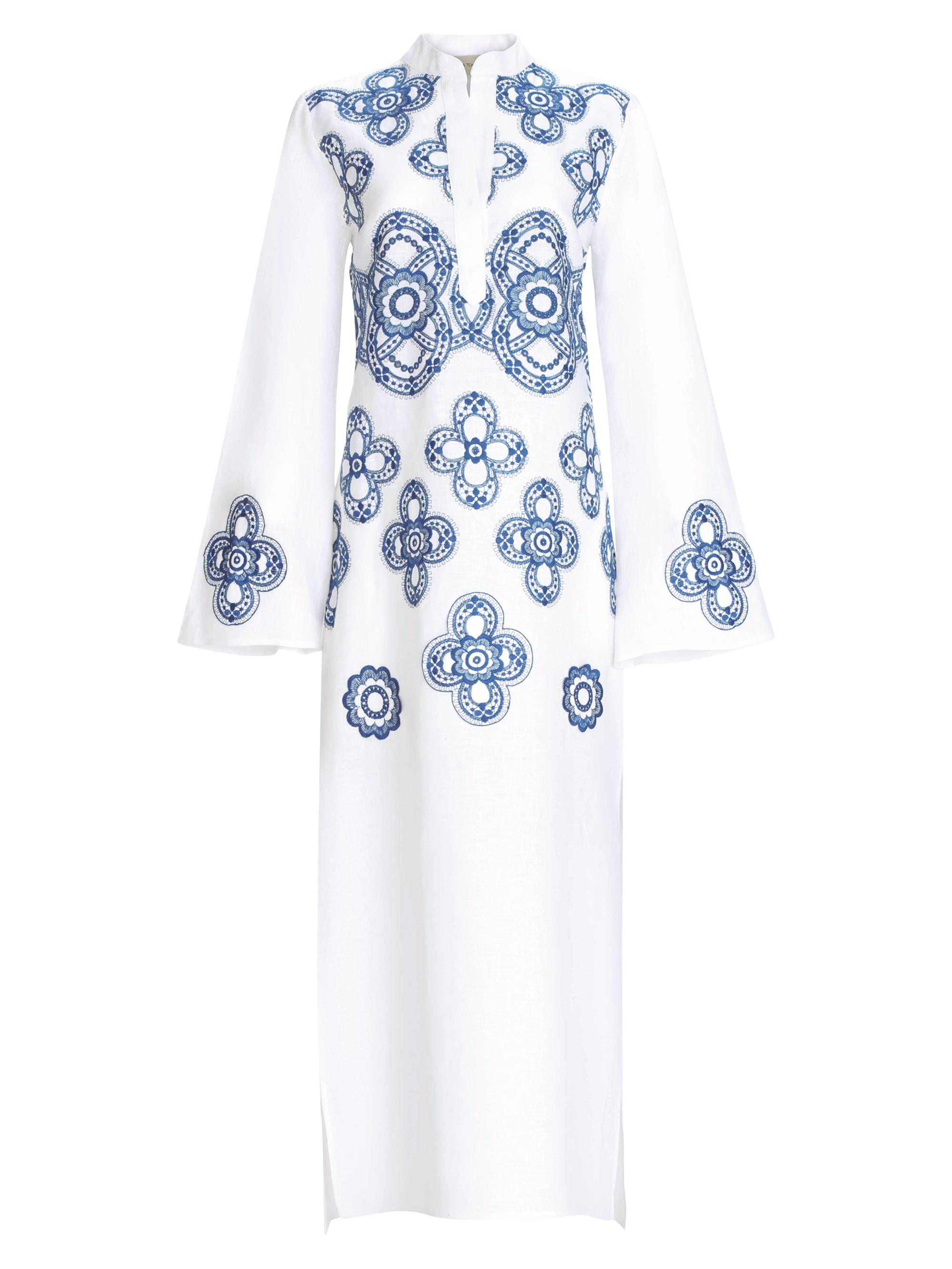 Silvia Tcherassi Noor Abstract Linen Short-Sleeve Midi-Dress