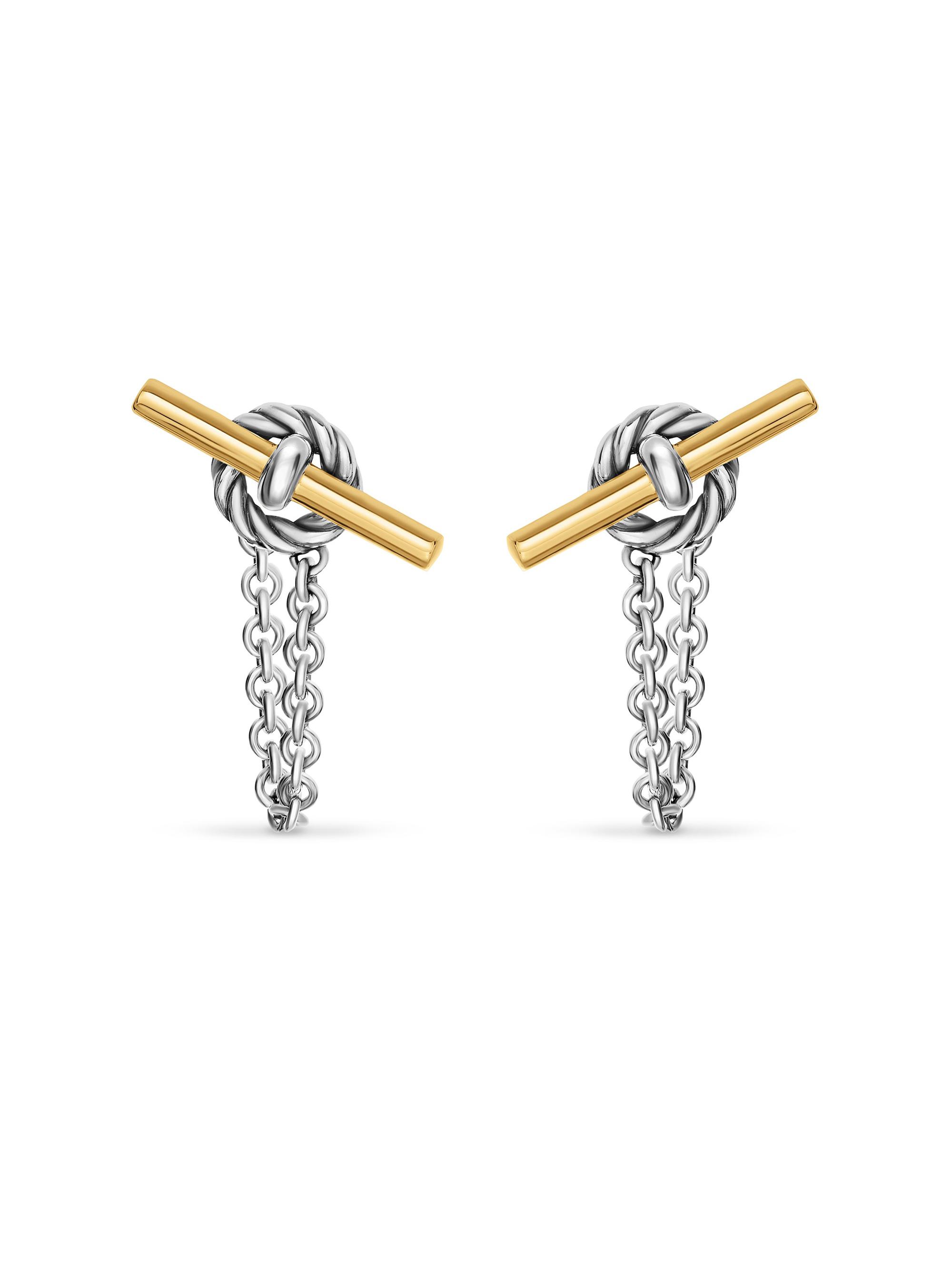 David Yurman Women's DY Mercer Petite Toggle Chain Stud Earrings in Sterling Silver with 18K Yellow Gold, 38.2MM - Silver