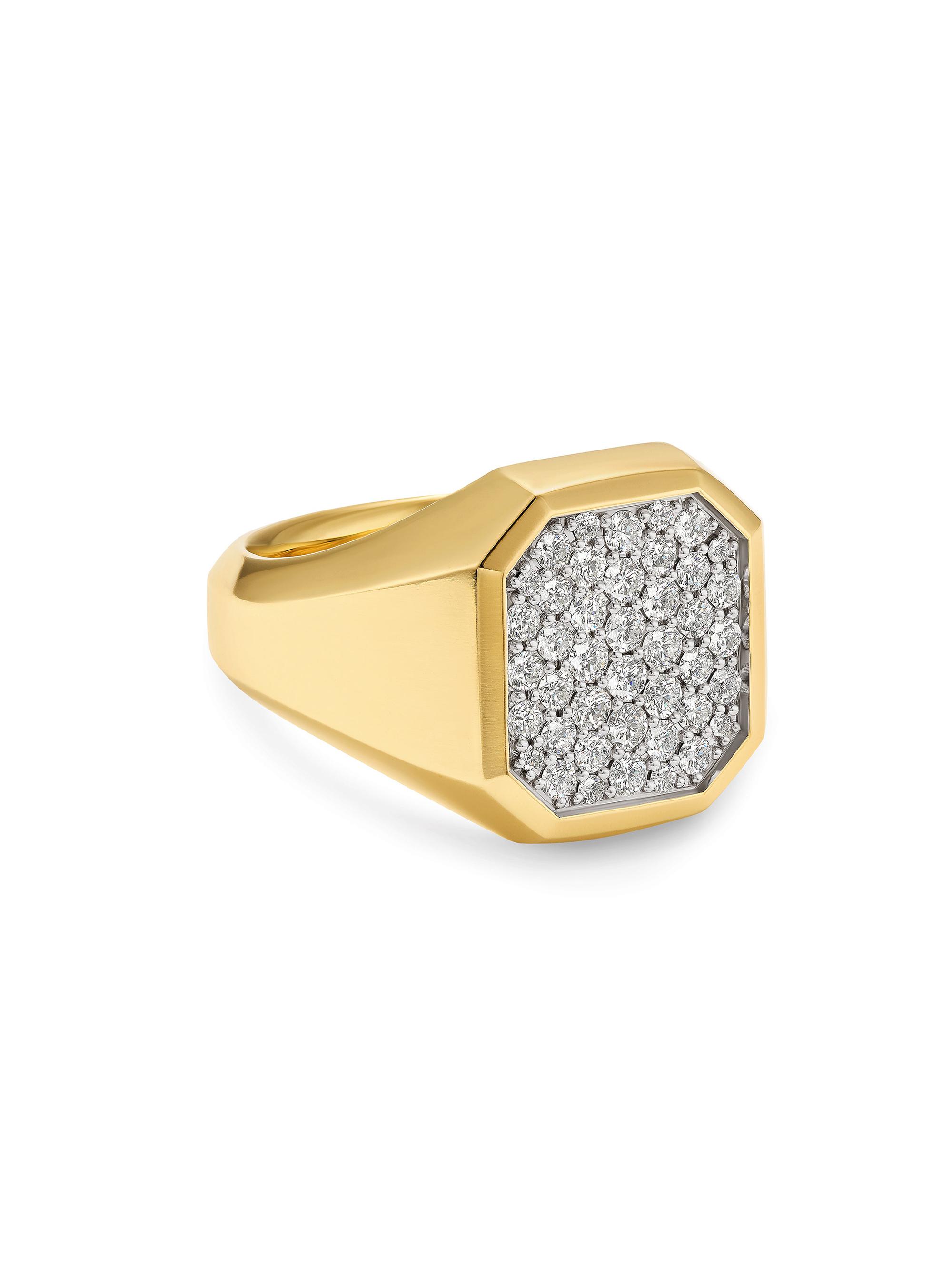 David Yurman Men's Streamline Signet Ring in 18K Yellow Gold - Diamond