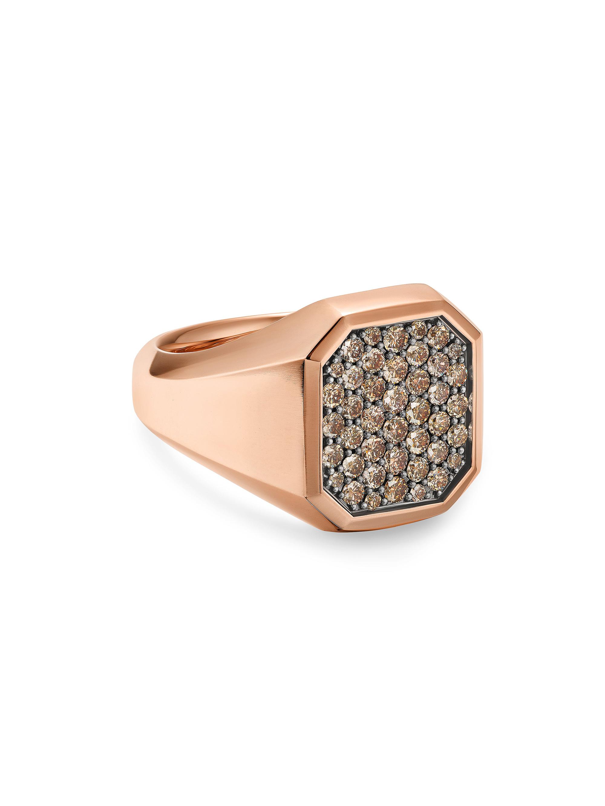 David Yurman Men's Streamline Signet Ring in 1K Rose Gold - Cognac Diamond