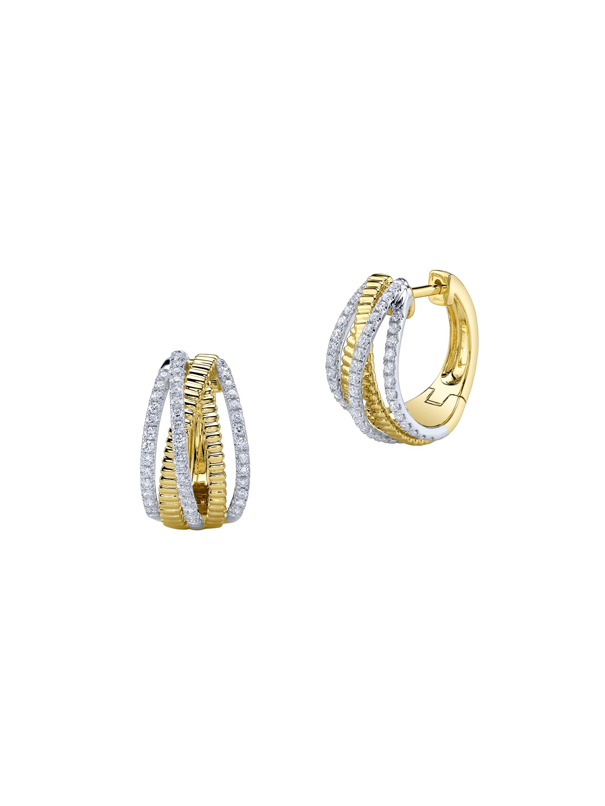 Shy Creation Women's Kate Two-Tone 14K Gold & 0.48 TCW Diamond Multi-Hoop Earrings - White Yellow Gold