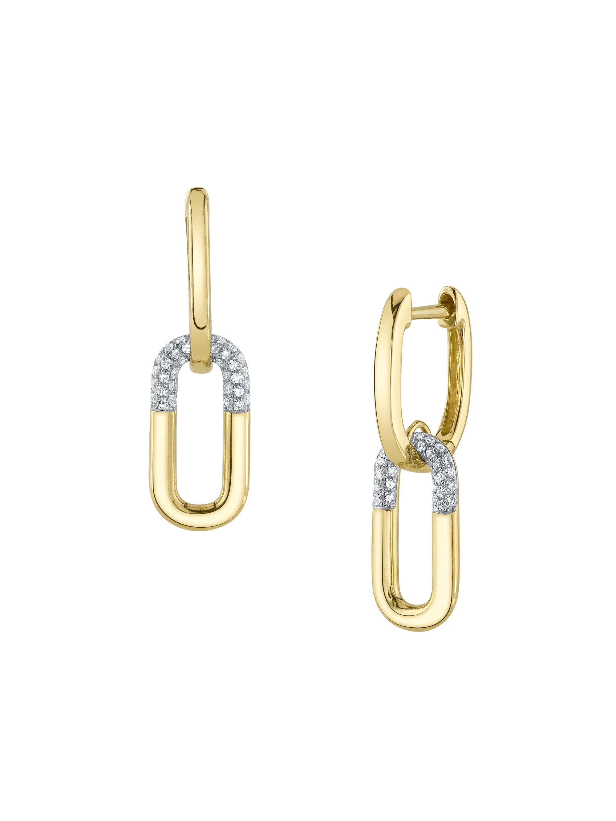 Shy Creation Women's Kate Two-Tone 14K Gold & 0.16 TCW Diamond Oval-Link Drop Earrings - Yellow Gold