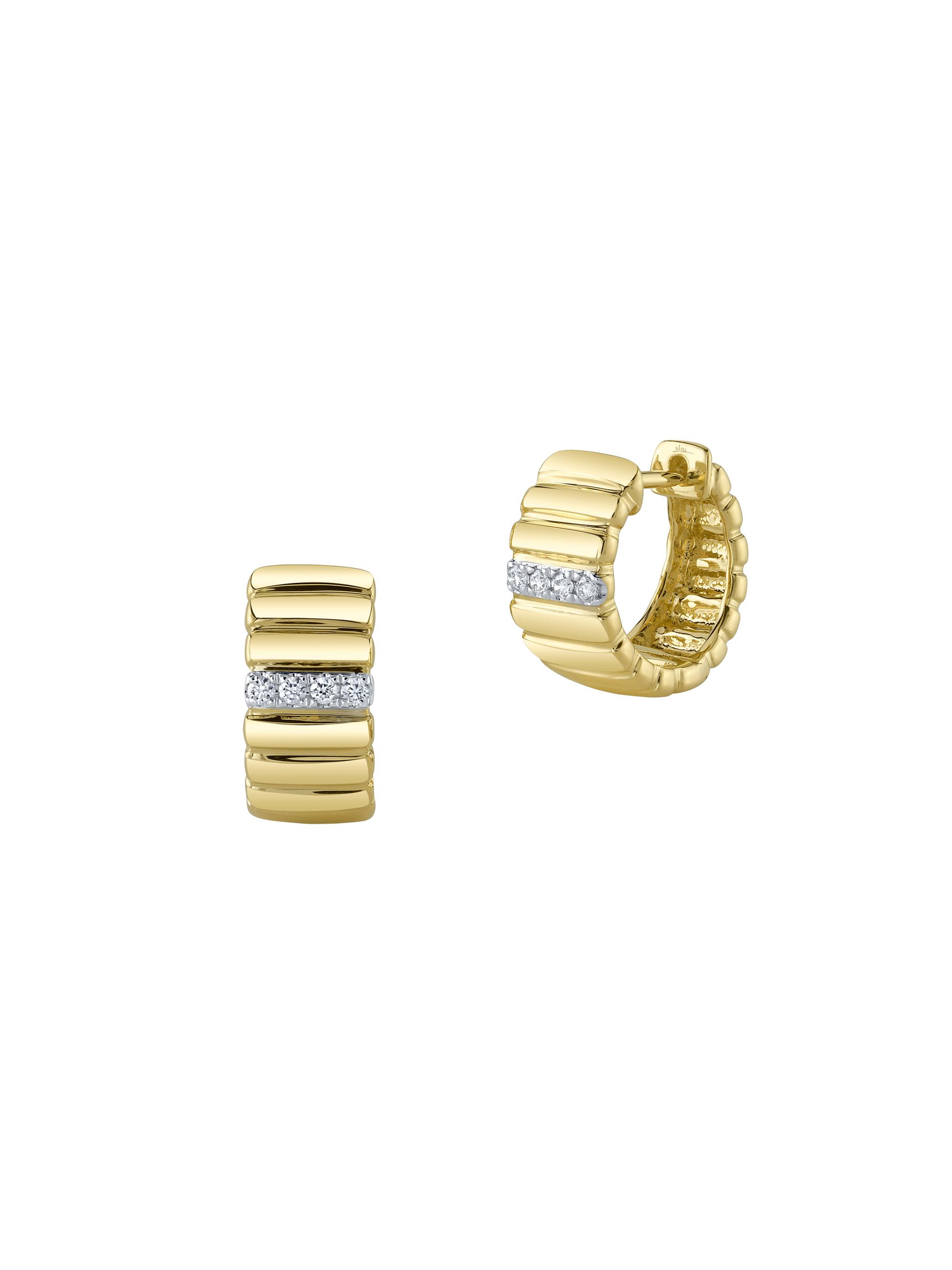 Shy Creation Women's Kate Two-Tone 14K Gold & 0.09 TCW Diamond Huggie Hoop Earrings - Yellow Gold