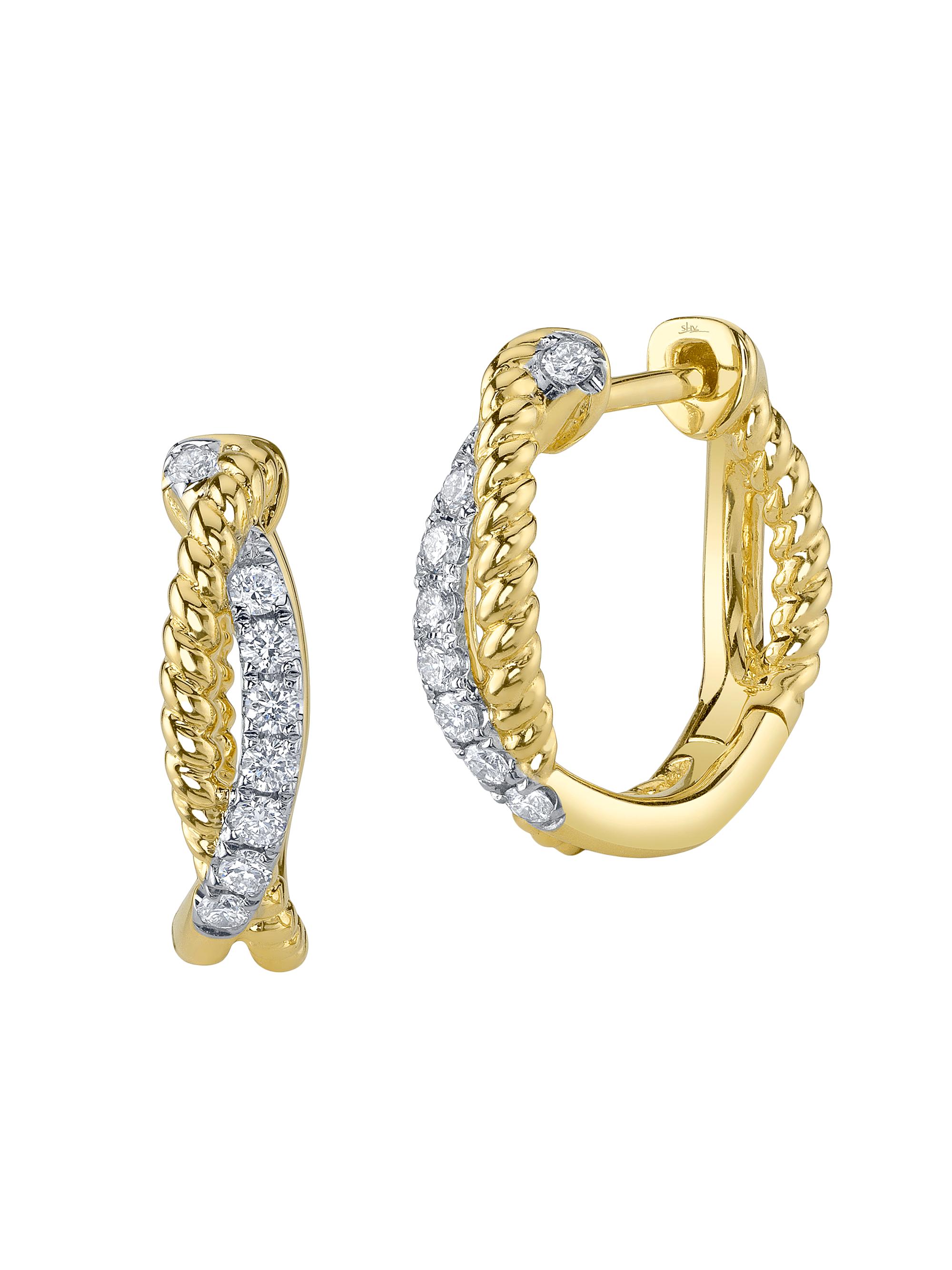 Shy Creation Women's Kate Two-Tone 14K Gold & 0.21 TCW Diamond Twisted Hoop Earrings - Yellow Gold