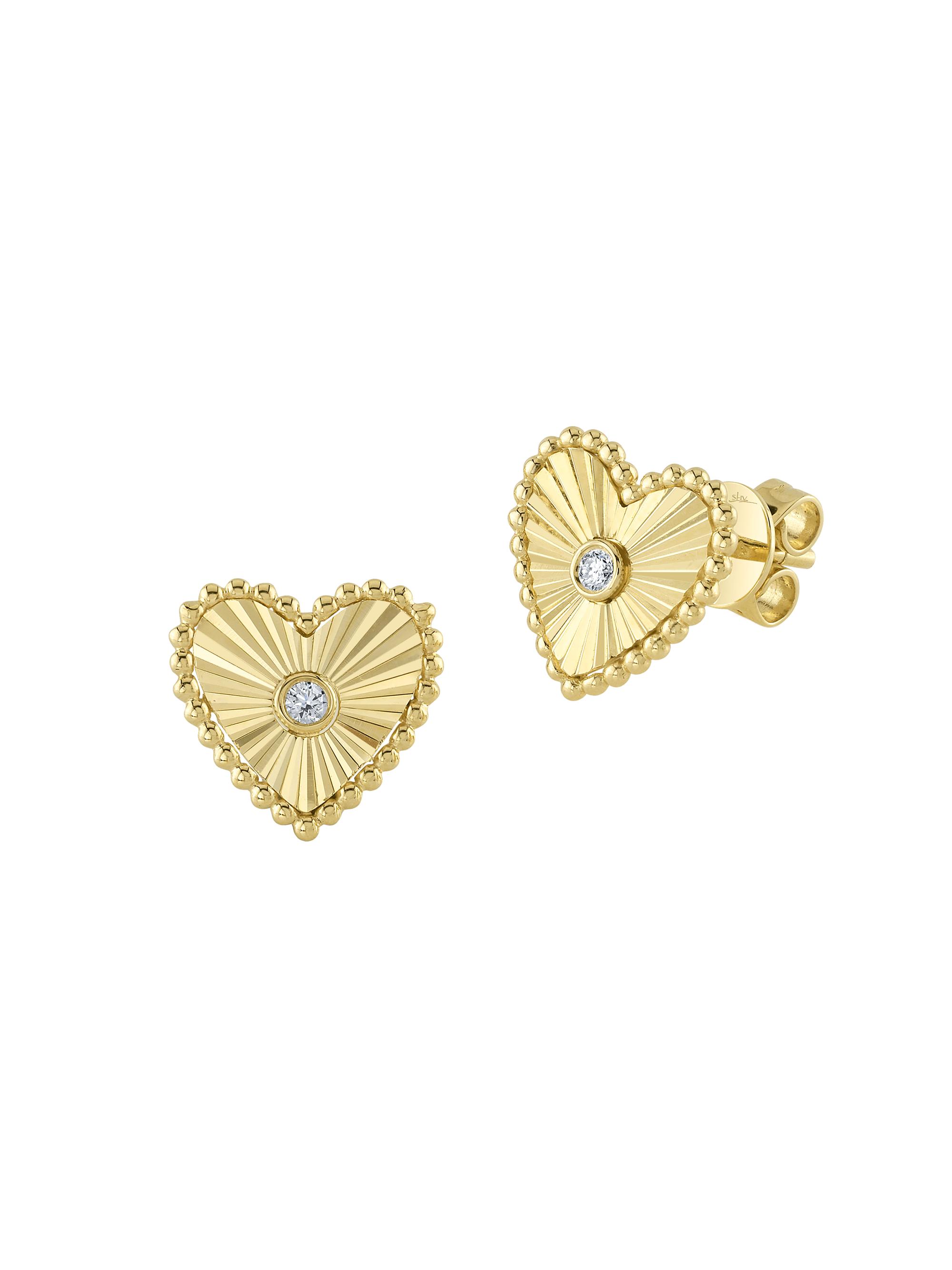Shy Creation Women's Kate 14K Yellow Gold & 0.04 TCW Diamond Heart Stud Earrings - Yellow Gold