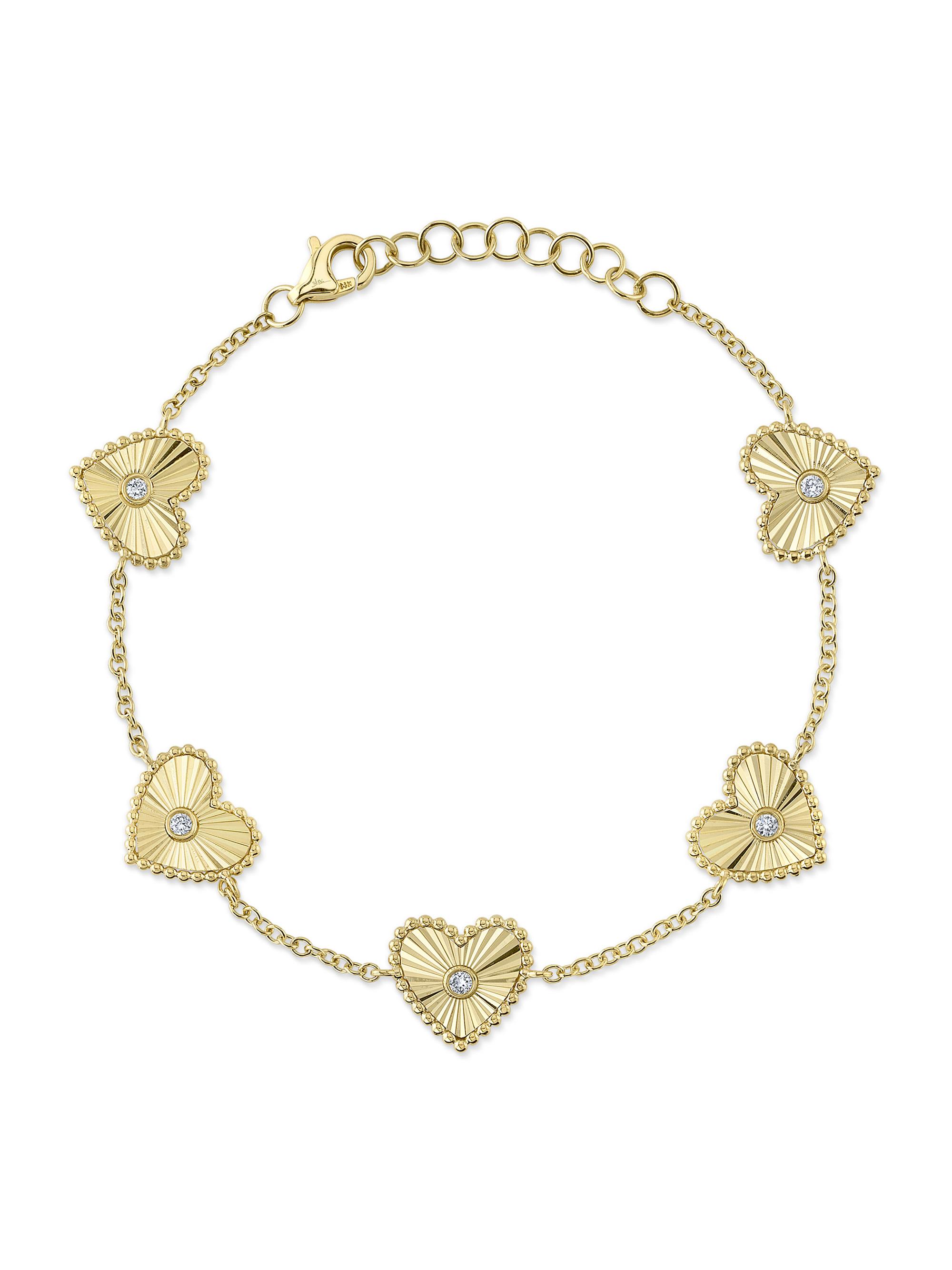 Shy Creation Women's Kate 14K Yellow Gold & 0.10 TCW Diamond Heart Charm Bracelet - Yellow Gold