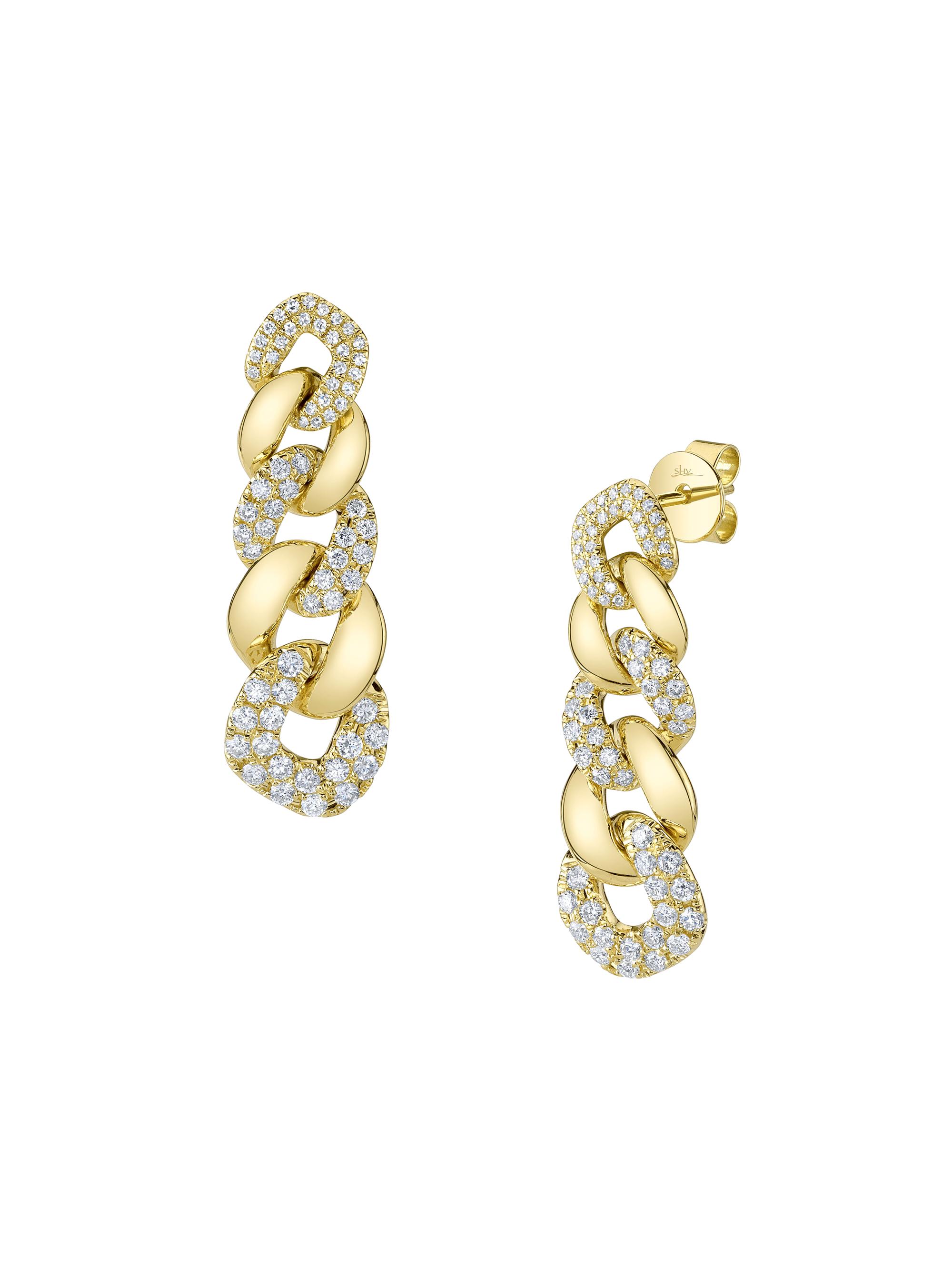 Shy Creation Women's Kate 14K Yellow Gold & 1.03 TCW Diamond Curb Chain Earrings - Yellow Gold