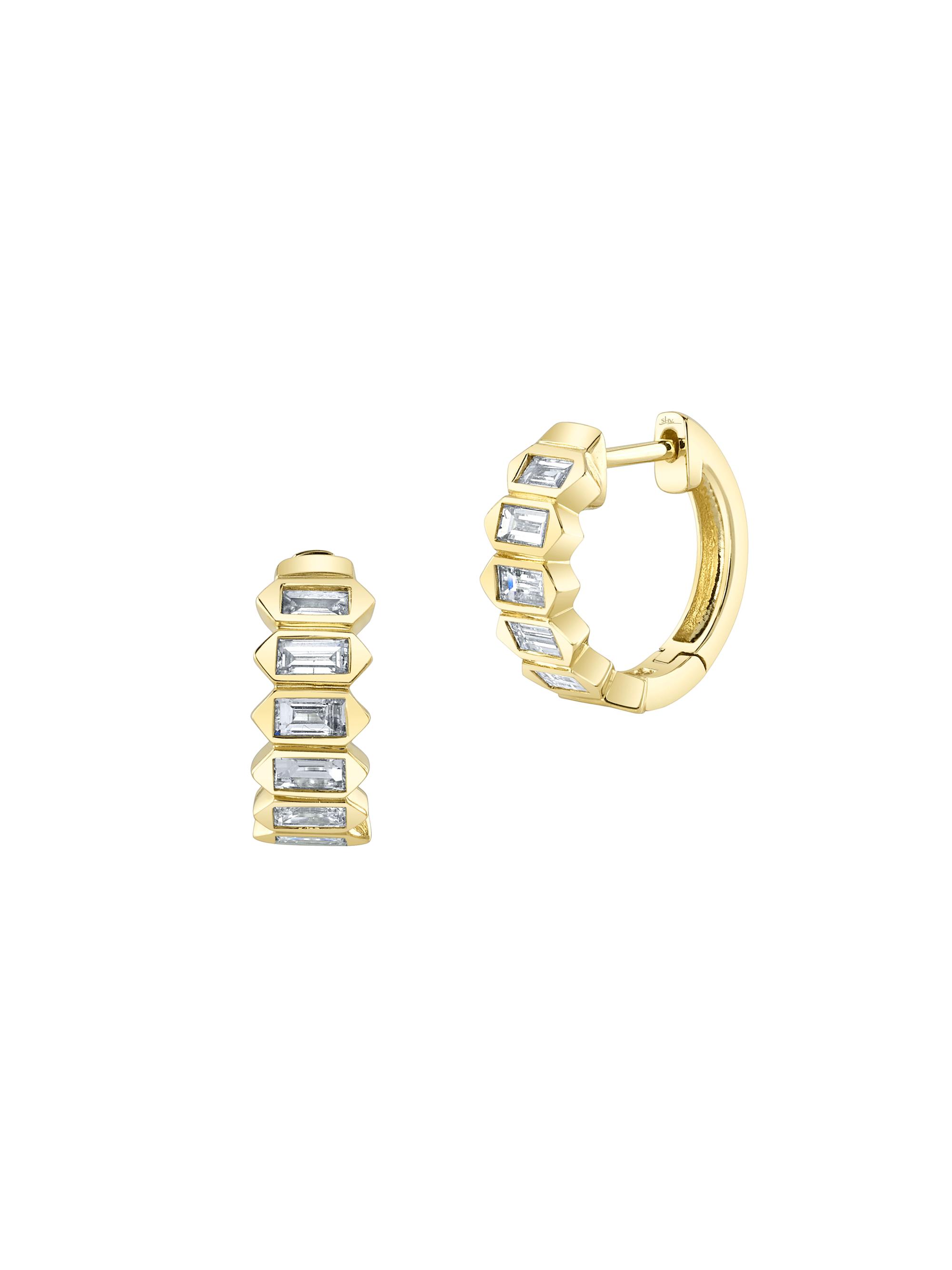 Shy Creation Women's Bailey 14K Yellow Gold & 0.65 TCW Baguette Diamond Huggie Hoop Earrings - Yellow Gold