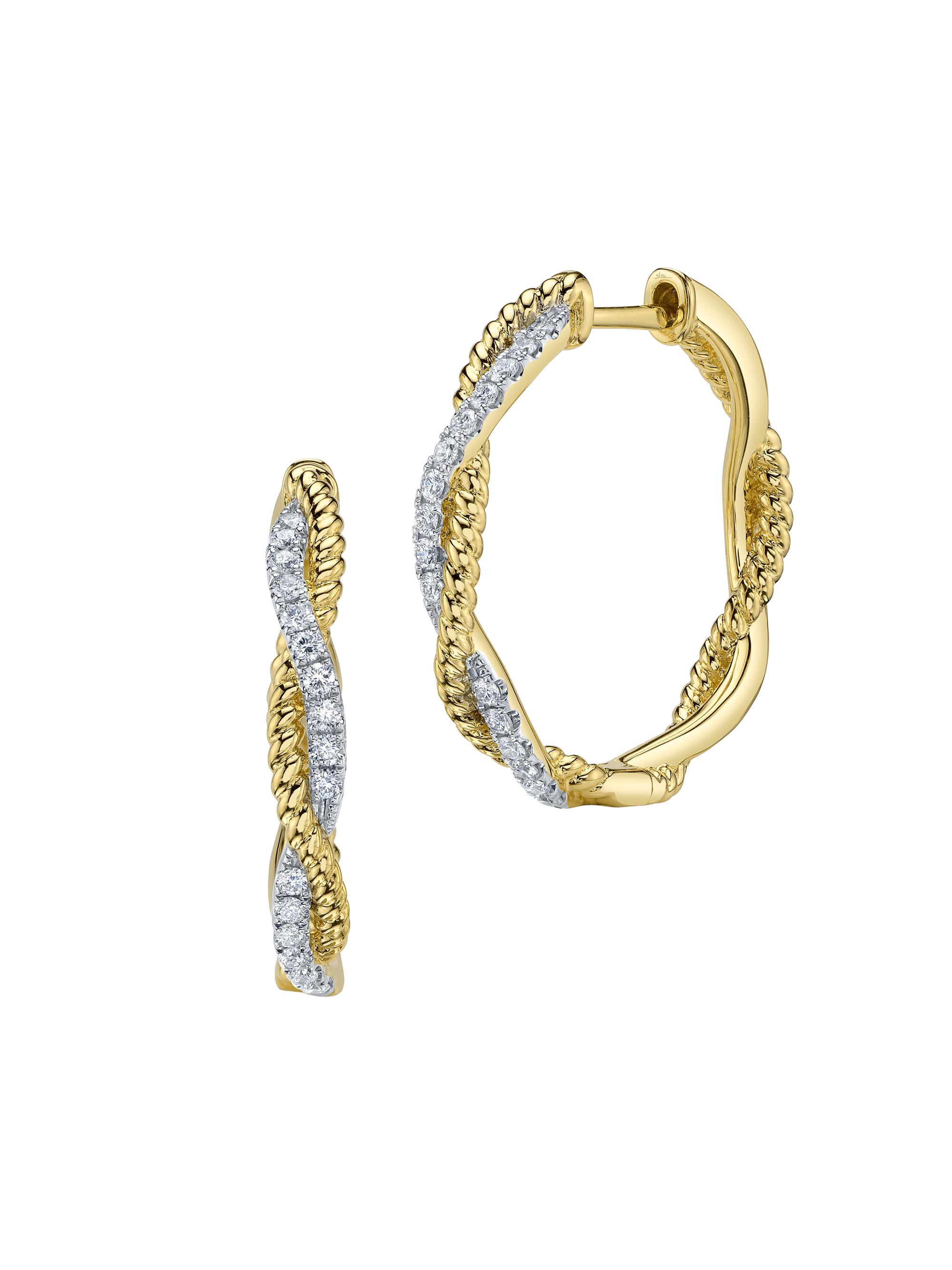 Shy Creation Women's Kate Two-Tone 14K Gold & 0.42 TCW Diamond Twisted Hoop Earrings - Yellow Gold