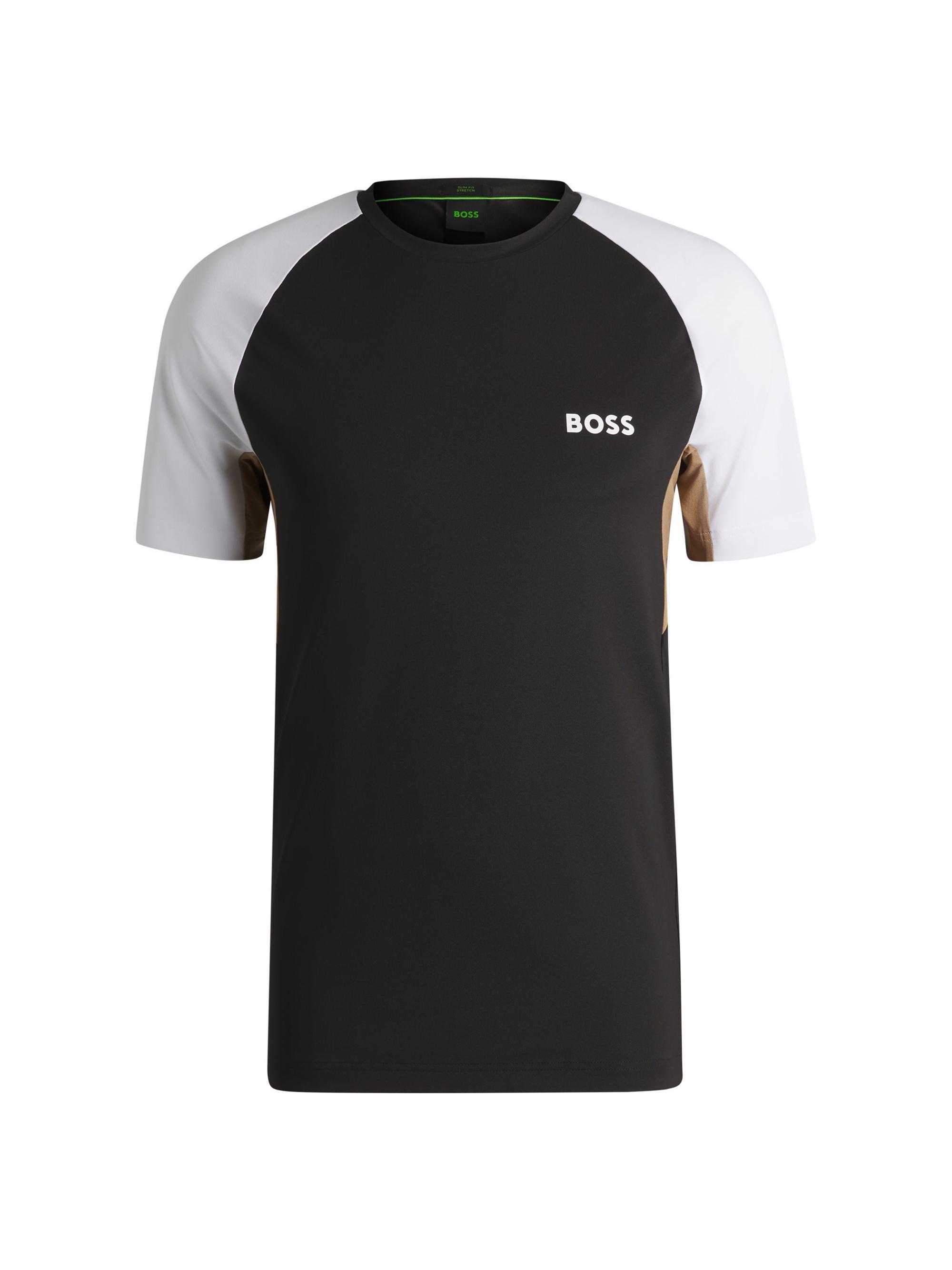 BOSS Men's Active Color-Blocked T-Shirt in Moisture-Wicking Fabric - Black