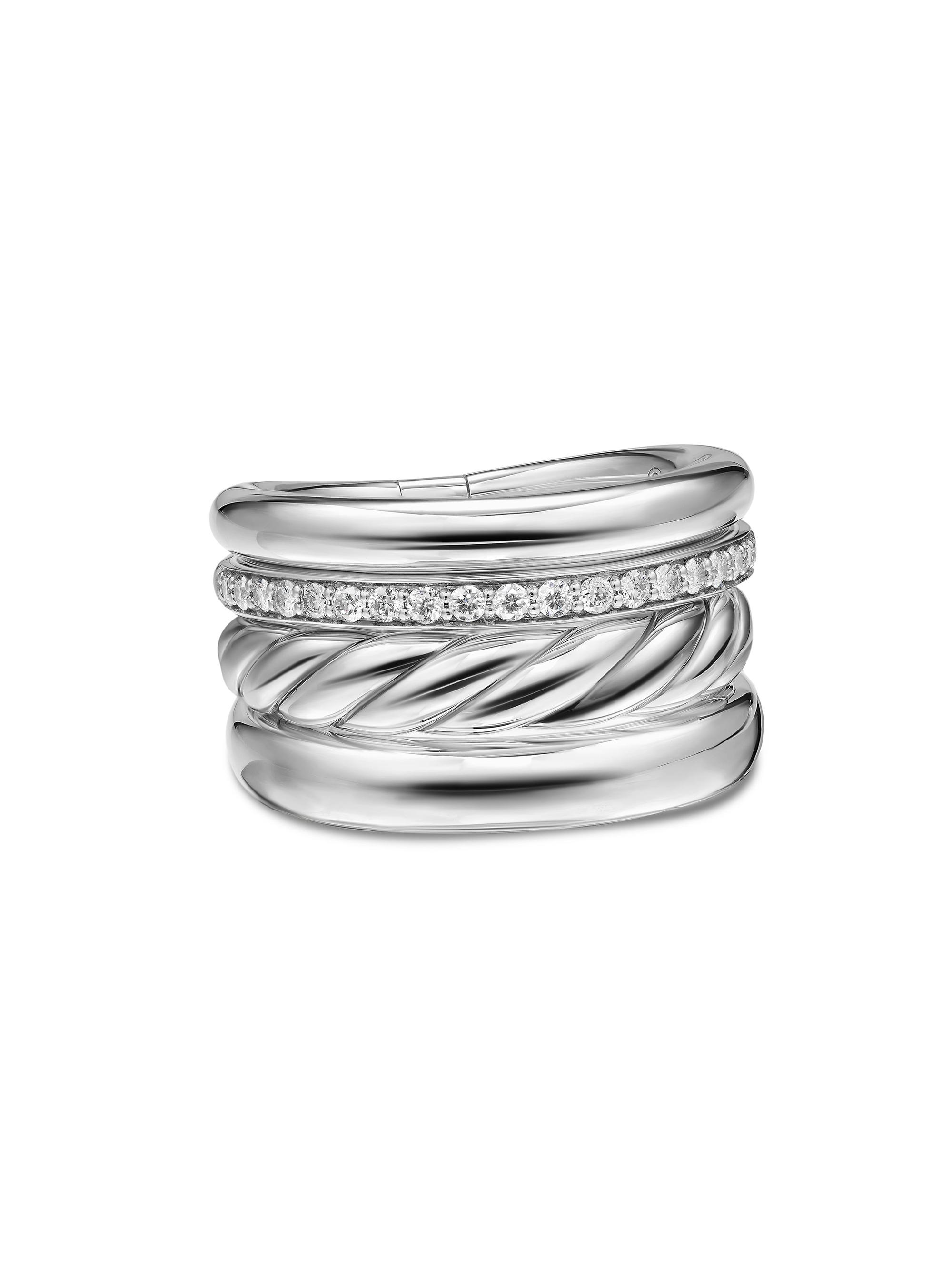 David Yurman Women's DY Mercer Four Row Ring in Sterling Silver - Diamond