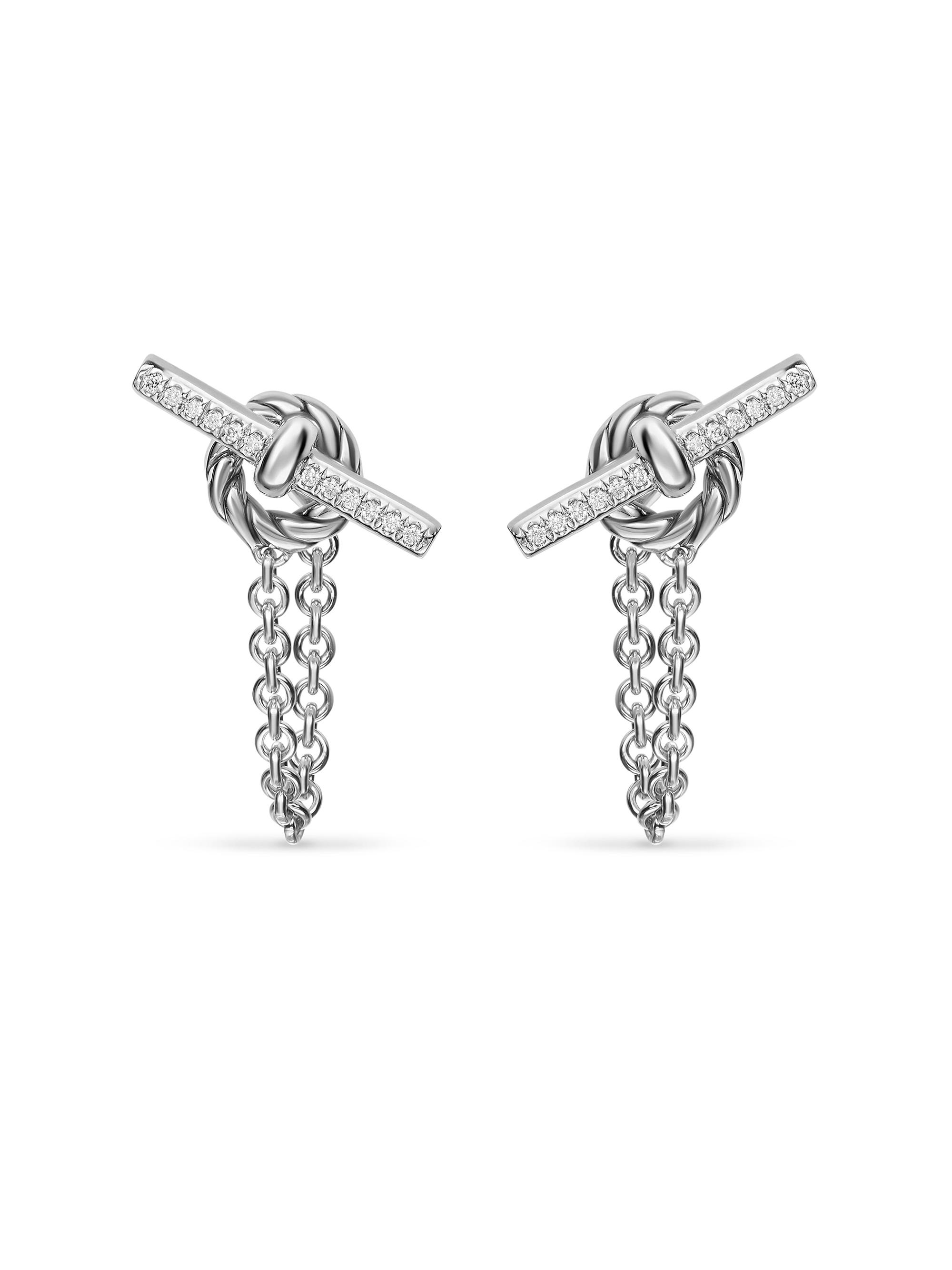 David Yurman Women's DY Mercer Petite Toggle Chain Stud Earrings in Sterling Silver with Diamonds, 38.2MM - Silver