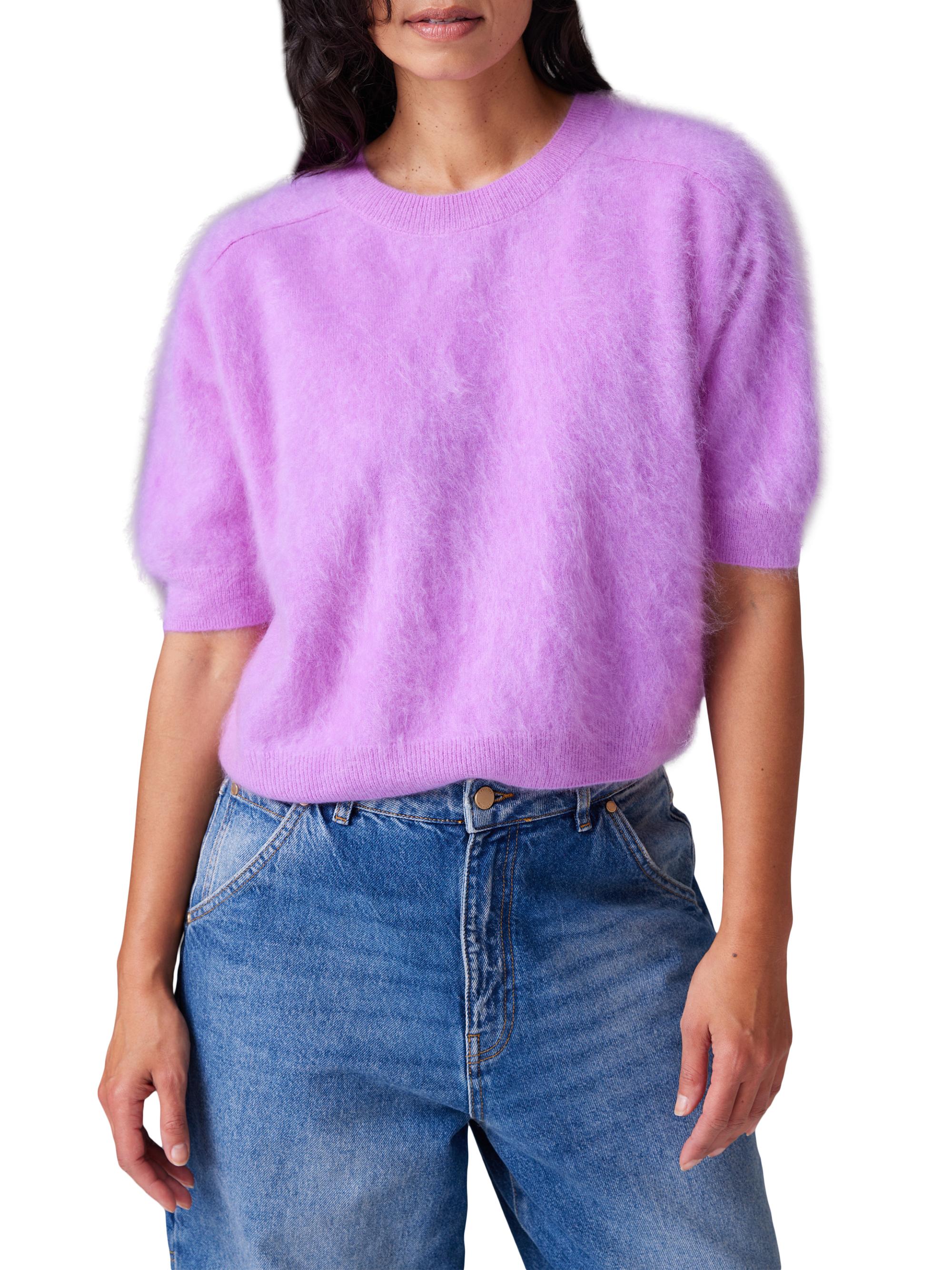 COLORUSH Women's Brushed Cashmere Short-Sleeve Sweater - Misty Purple