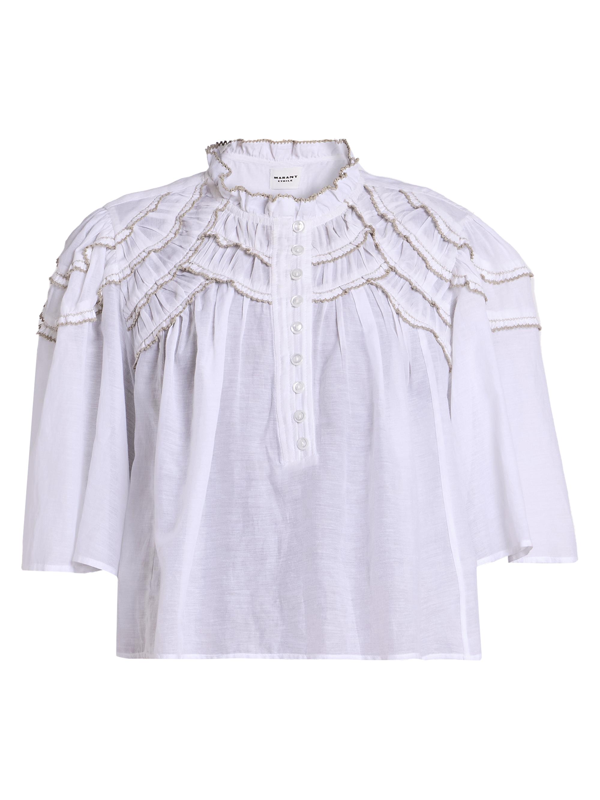 isabel marant etoile klow top Étoile Carmen Cotton-Blend Ruffle top silhouette with perforated details for a refined finish Isabel Marant Etoile - Odyle
