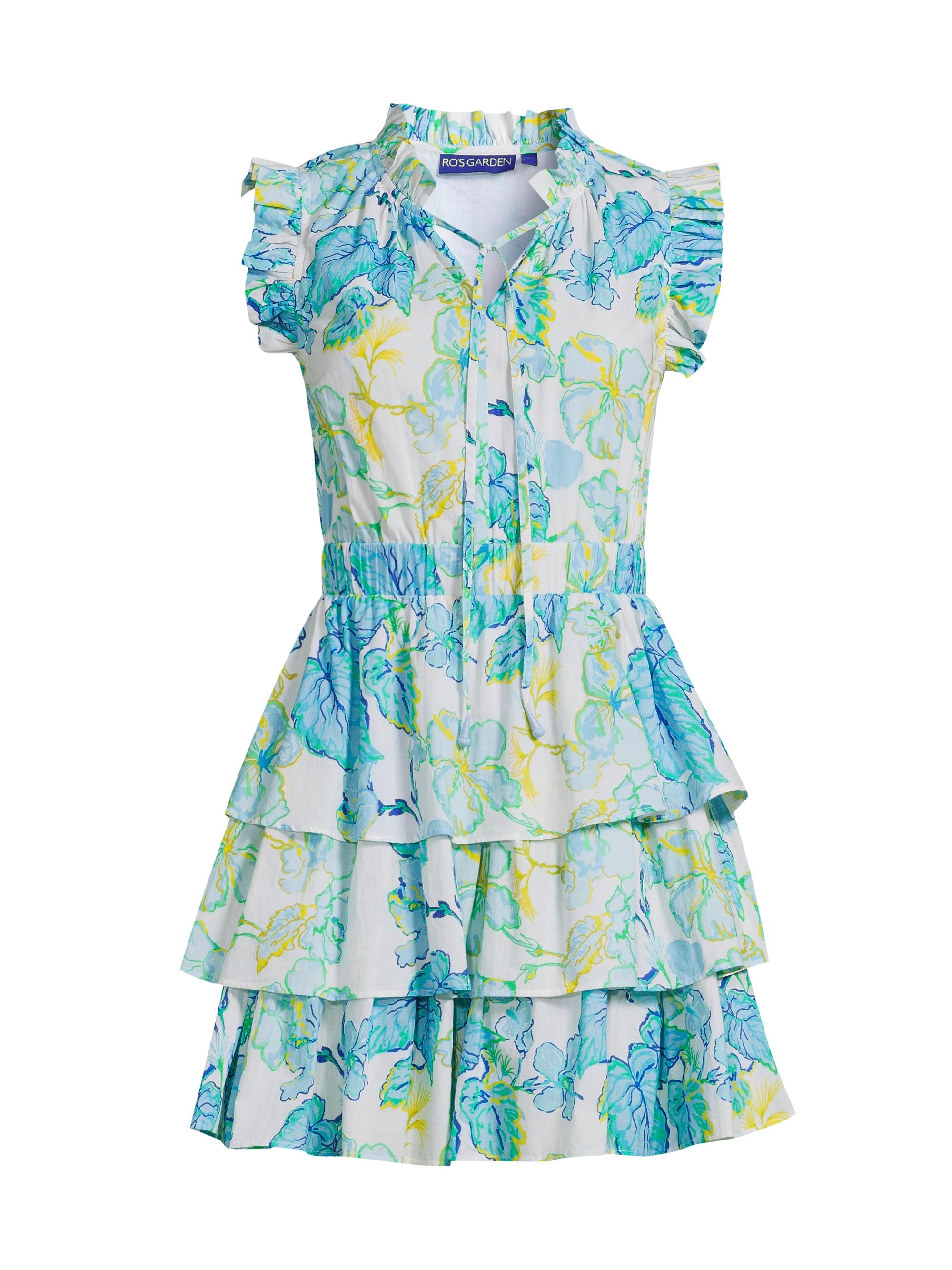 Ro's Garden Women's Bimba Floral Tiered Cotton Minidress - Blue Micaela