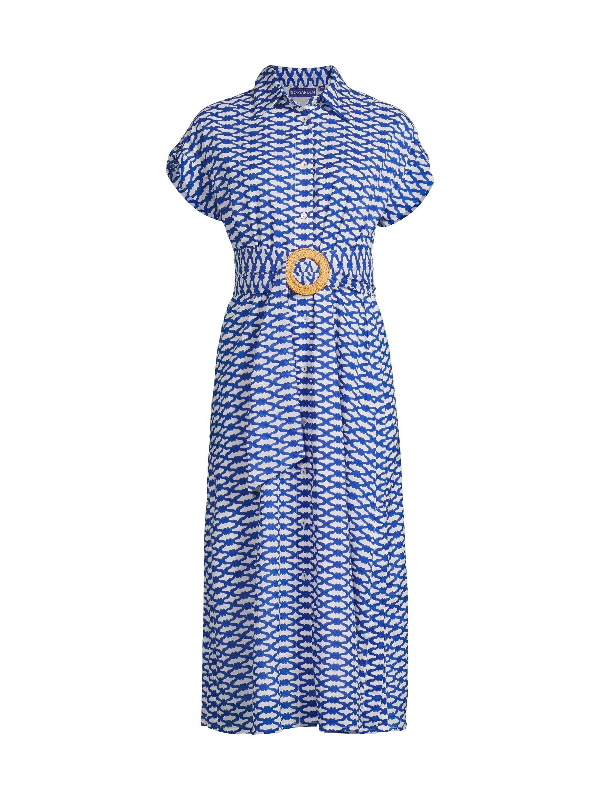 Ro's Garden Women's Catherine Cotton Geometric Shirtdress - Blue Capri